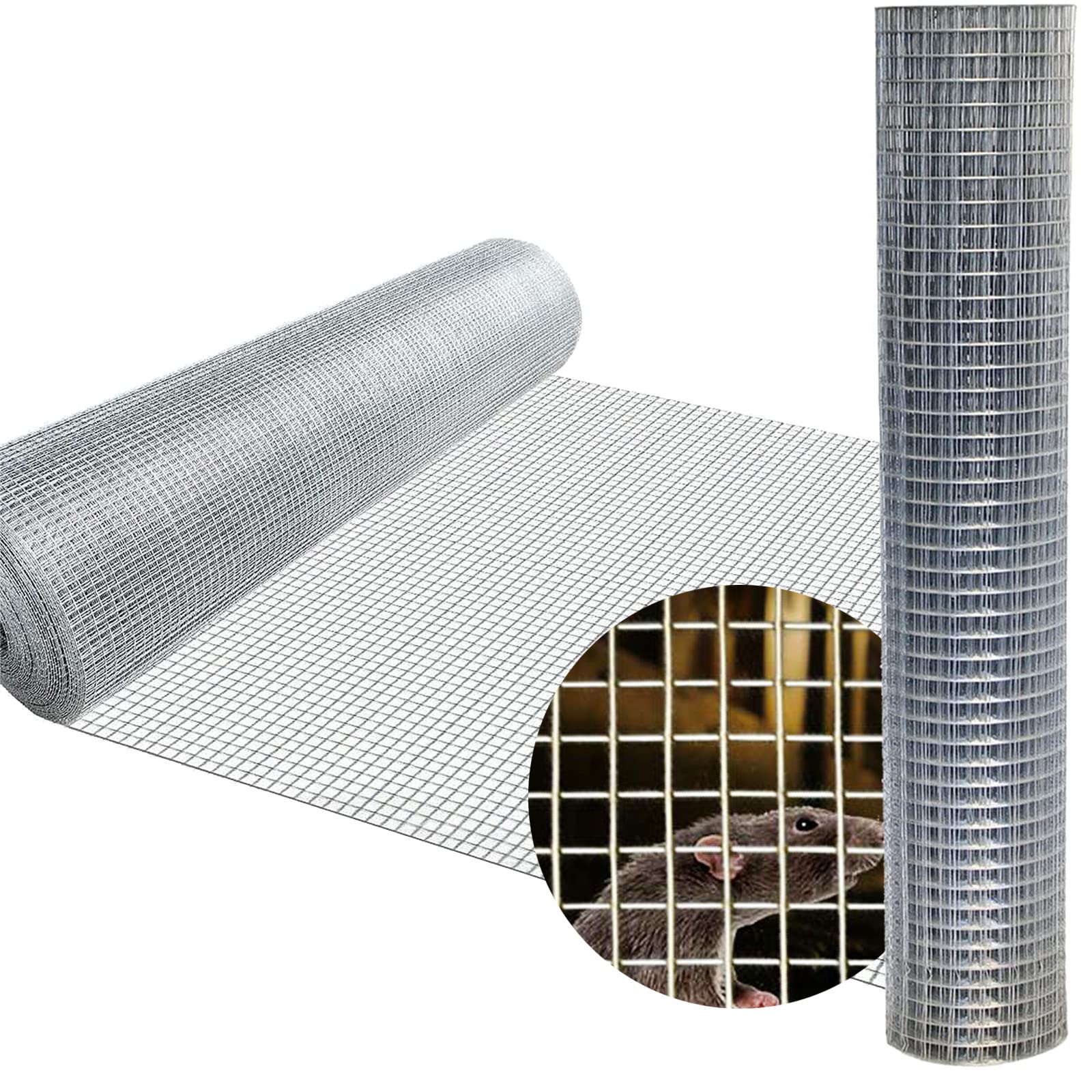 Rodent Mesh Roll 3ft x 98.4ft, Rat Proof Galvanised Steel Wire Mesh Roll - Drain Pipe Covers to Stop Rats and Mice Through, Aviary Poultry Netting, Chicken Welded Mesh Wire Fencing, 1"x1" Holes Size