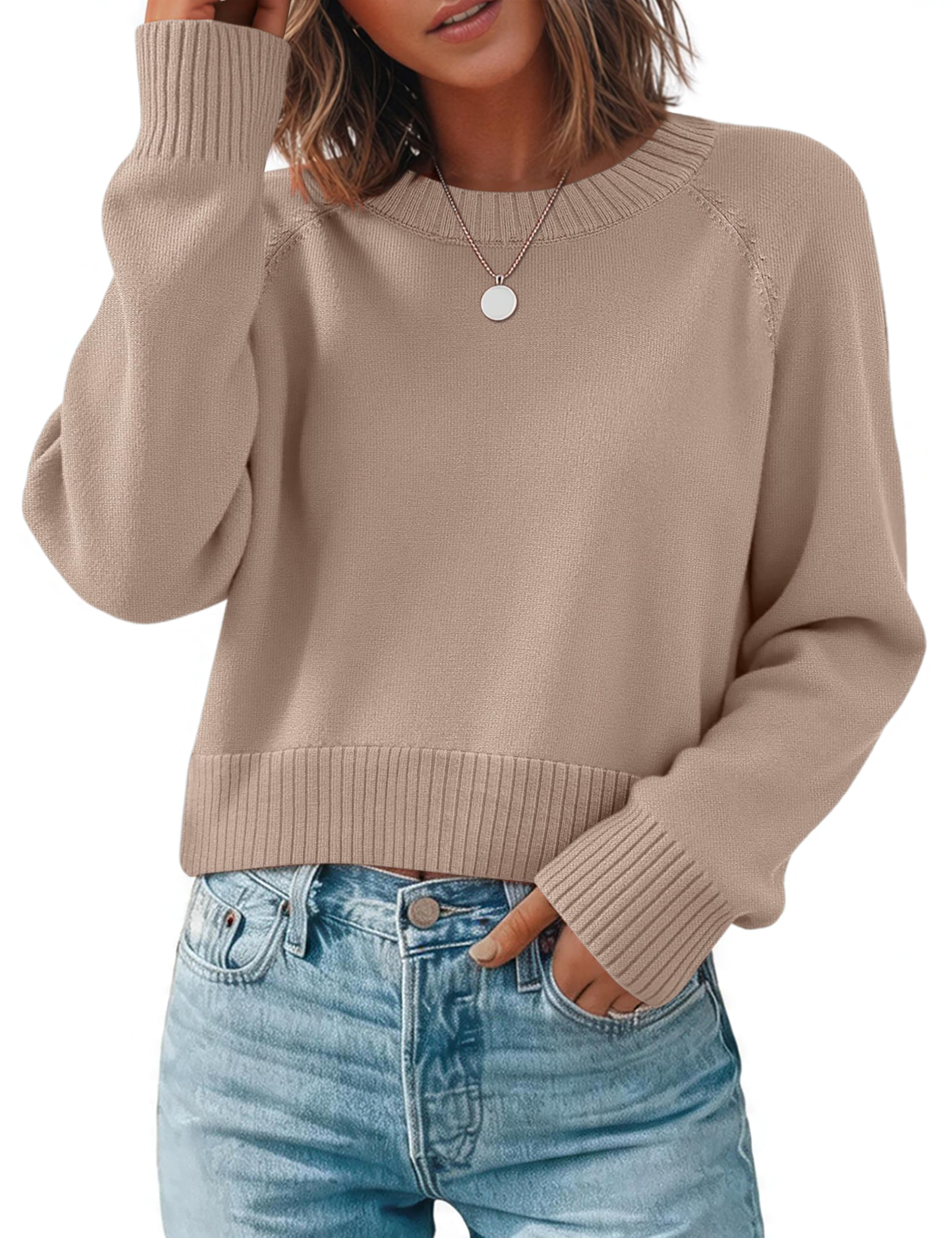 Zeagoo Sweaters for Women Cropped Crewneck Basic 2026 Trendy Fall Tops