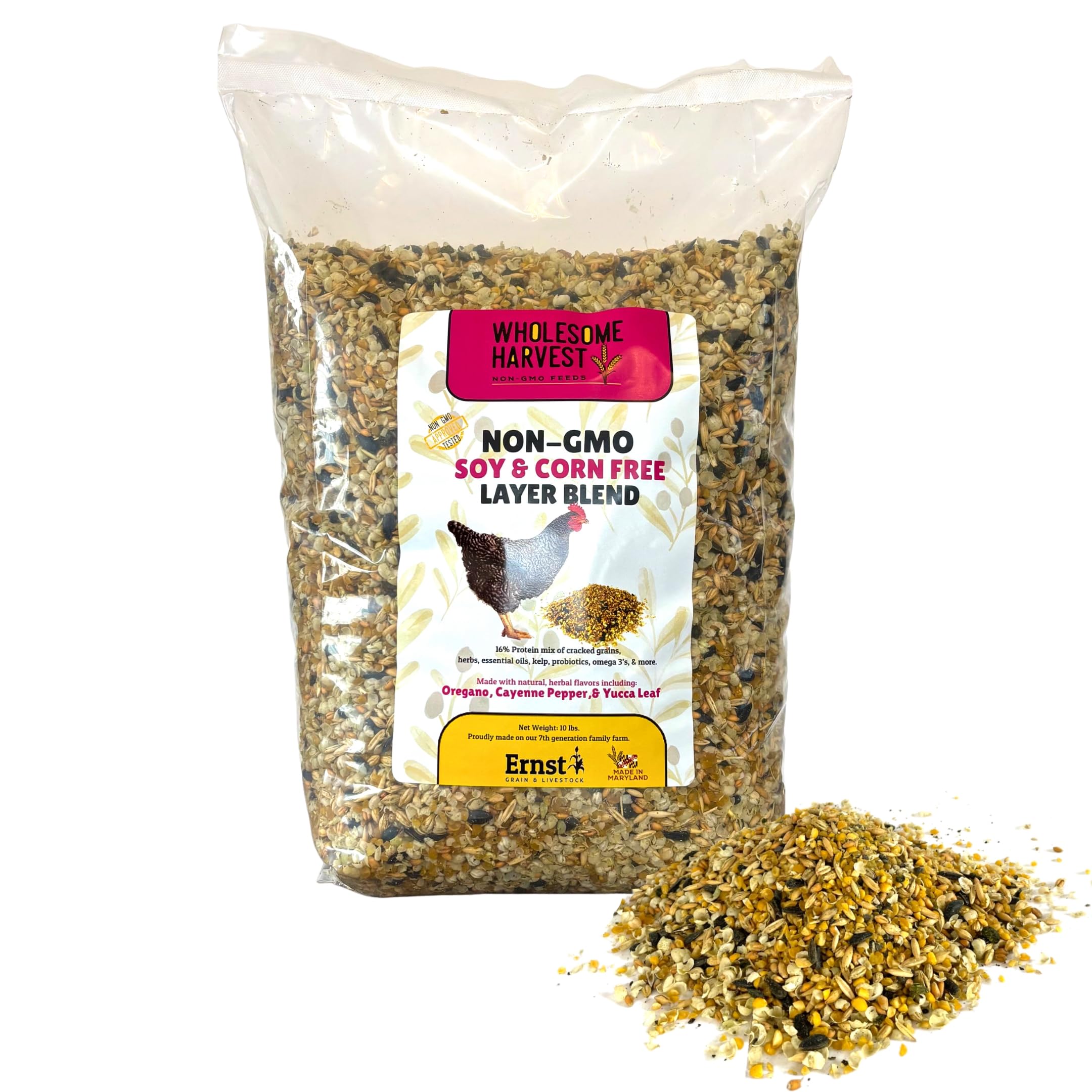 Alimento Integral para Gallinas Ponedoras Y Patos, Sin Soja Ni Maíz, Sin OMG (16%) - Incluye Aceites Esenciales, Hierbas, Conchas De Ostras, Minerales Vitales Y Omega 3, 4.5 Kg