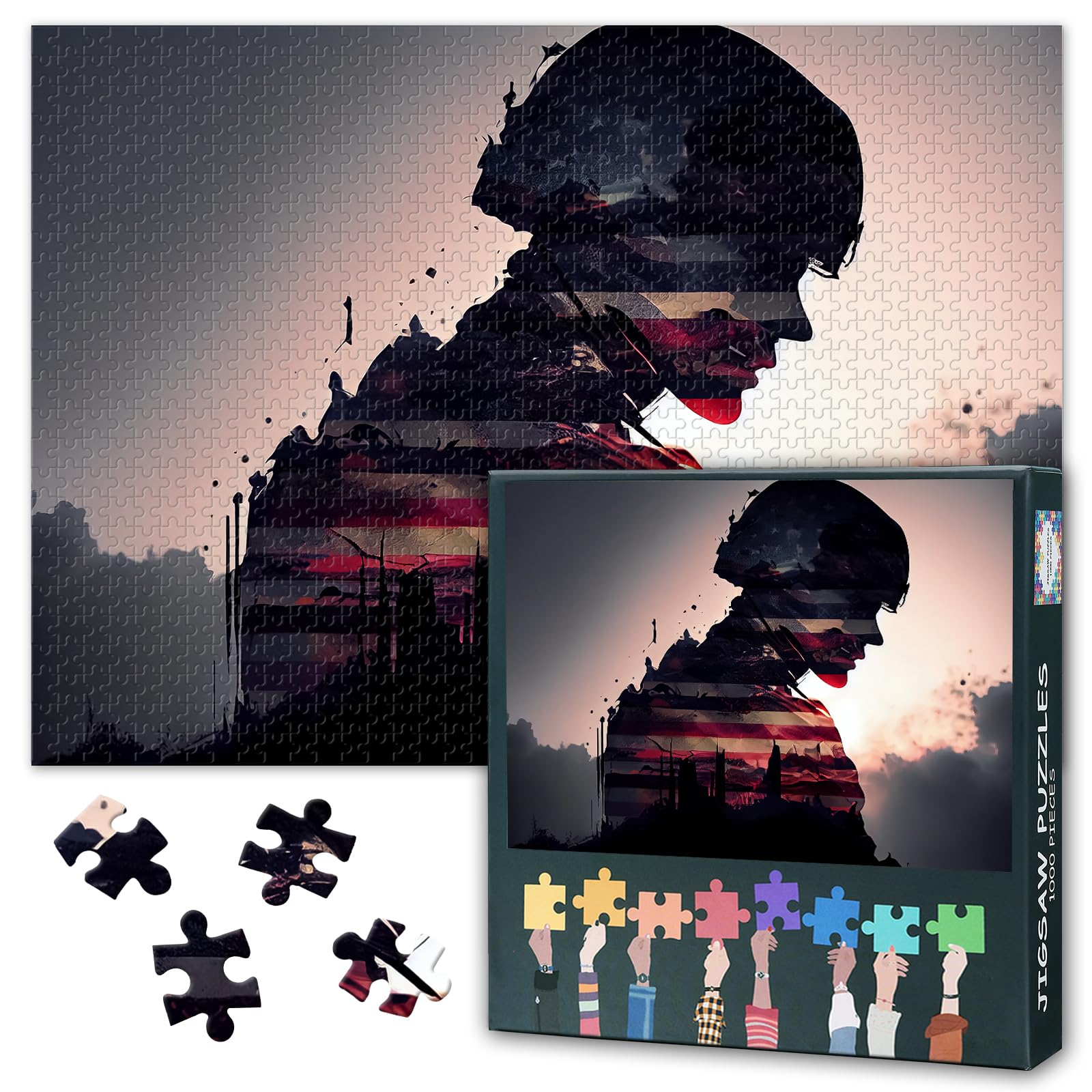American Flag Puzzles for Adults 1000 Pieces, American Soldier Military Jigsaw Puzzles, Adult Puzzle for Adults, Educational Fun Games or Toys for Elders Friends 20X27 INCH