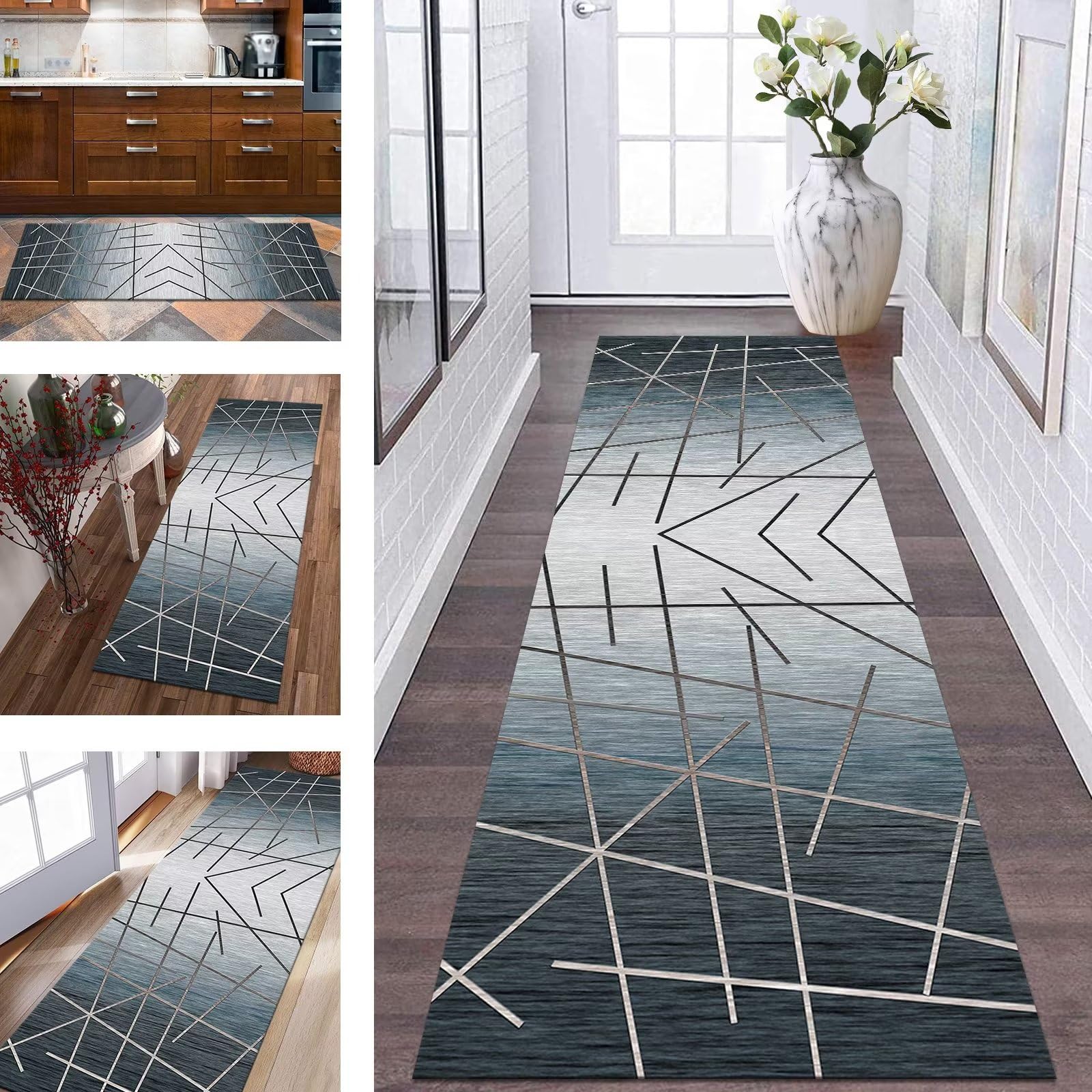 Tapis de couloir cuisine antidérapant paillasson lavable 100x200 en polyester