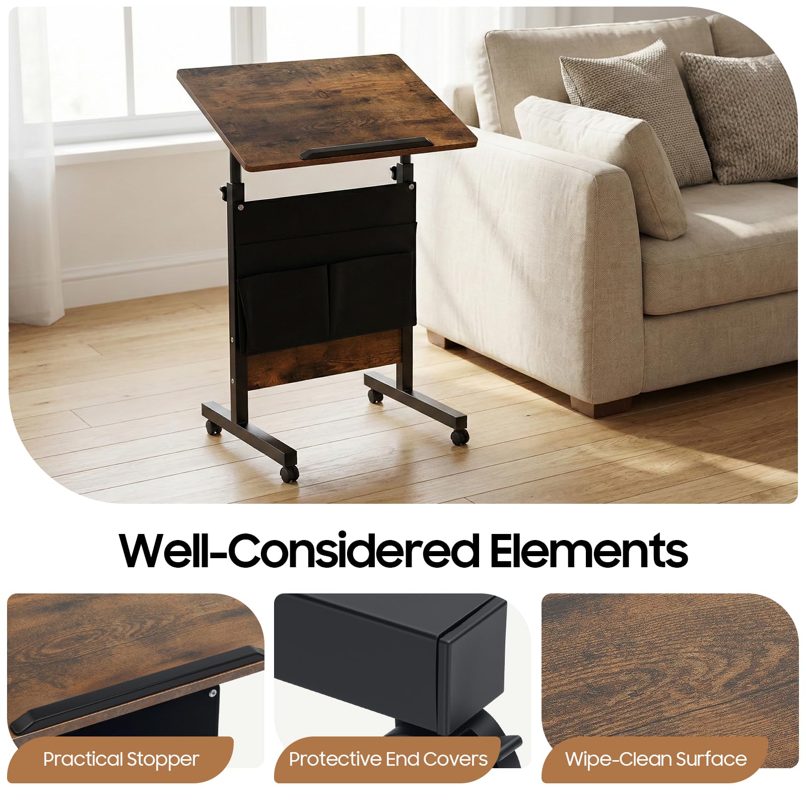 Mobile Standing Desk Portable Laptop Desk with Adjustable Height and Storage Bag Rolling Computer Stand for Office Living — view 9