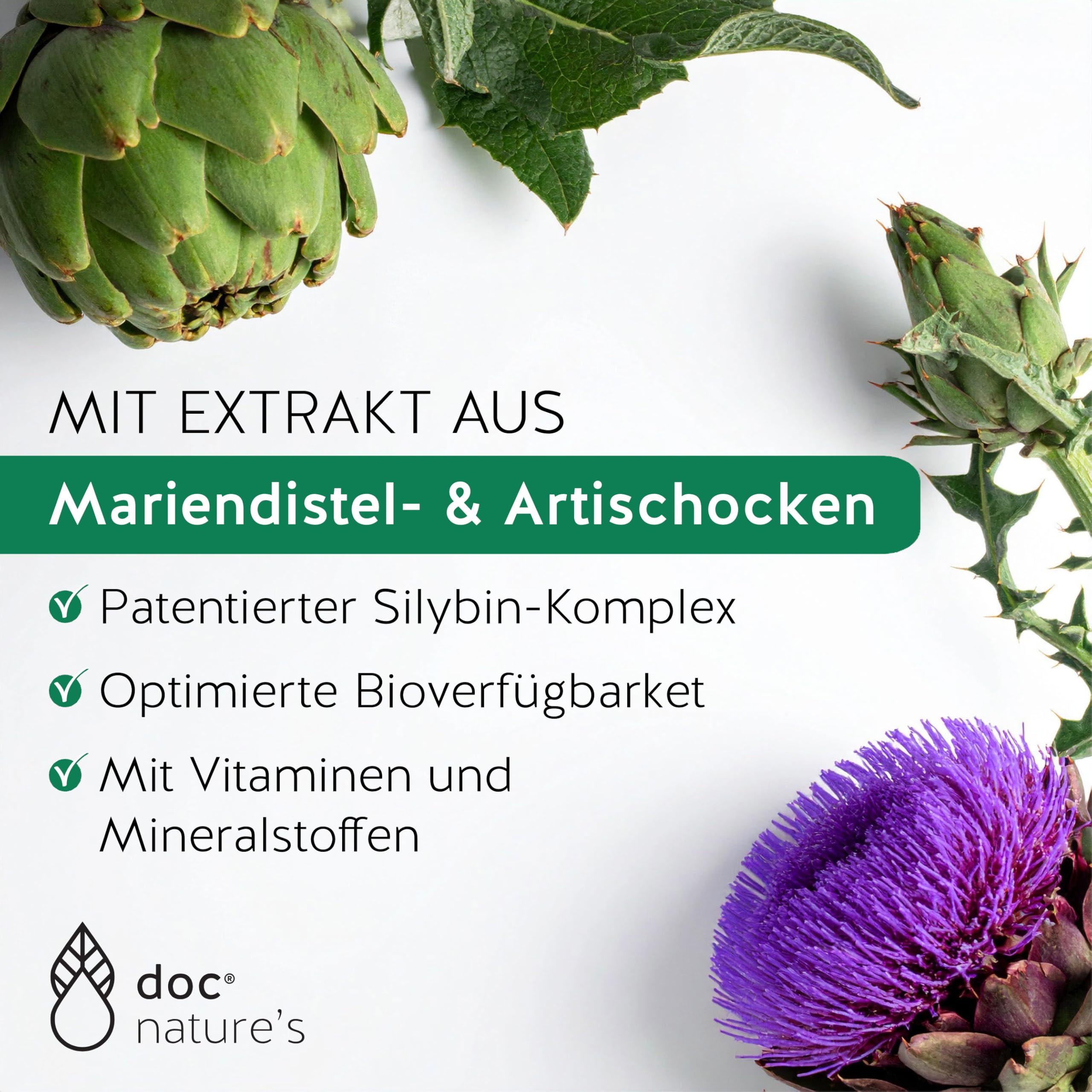 doc nature's Silymarin Forte Kapseln 60 Stück - Unterstützung der Leber - patentierter Silybin Komplex - Nahrungsergänzung Mariendistel - Artischocken Extrakt - Vitamine - Mineralstoffe
