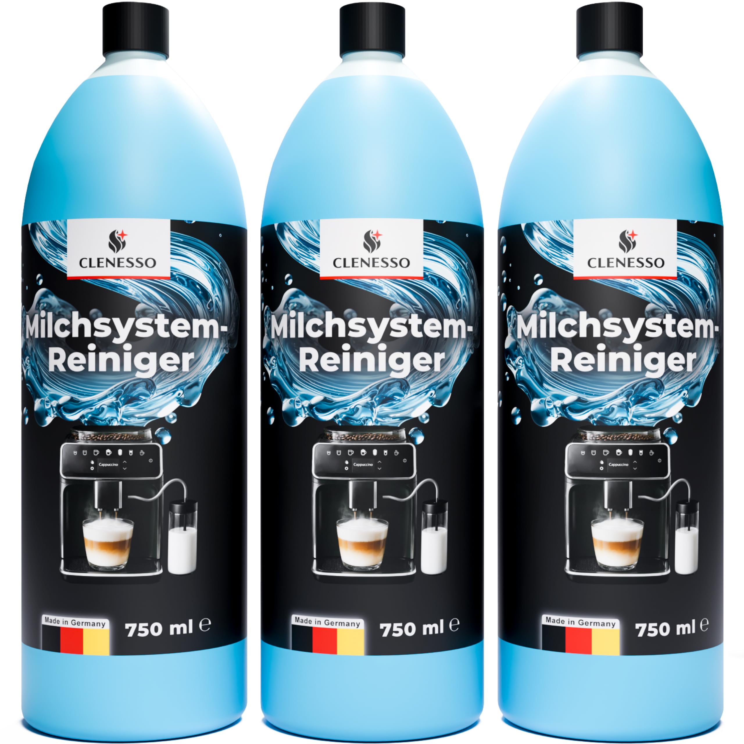 Milchsystemreiniger (3 x 750ml) – Milchschaumreiniger kompatibel mit Jura, Philips, Melitta uvm. – Milchreiniger Kaffeevollautomat für optimale und günstige Reinigung des Milchsystems