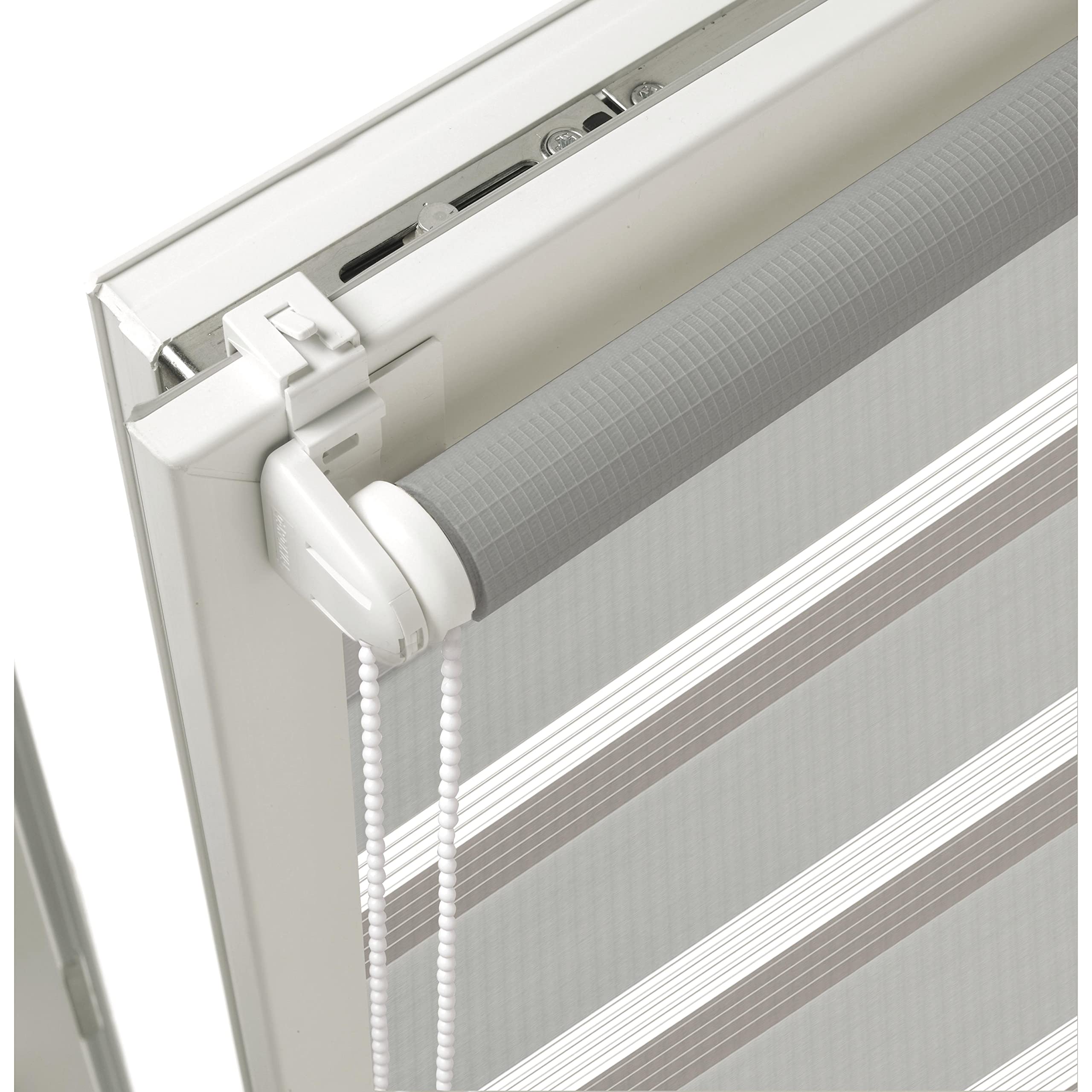 GARDINIA Tenda a Doppio Rullo, Montaggio a Incastro o con Adesivo, Montaggio Senza Trapano, Catenella Laterale, Strisce Trasparenti e Opache, Grigio Chiaro, 90 x 150 cm