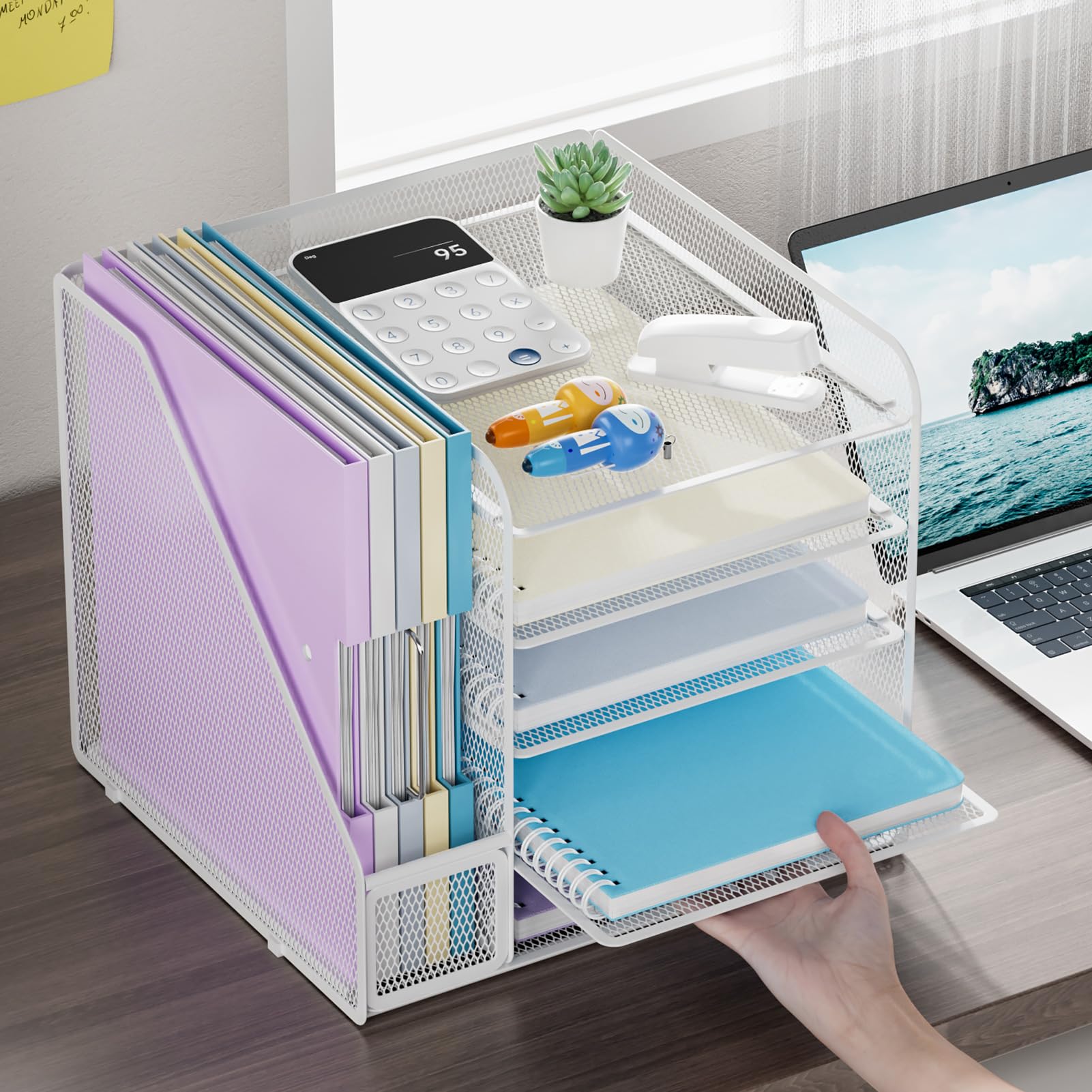 Marbrasse Organizer da scrivania e accessori, organizer per lettere a 5 livelli con porta documenti, organizer per documenti in rete per scrivania, accessori da scrivania e organizzazione per
