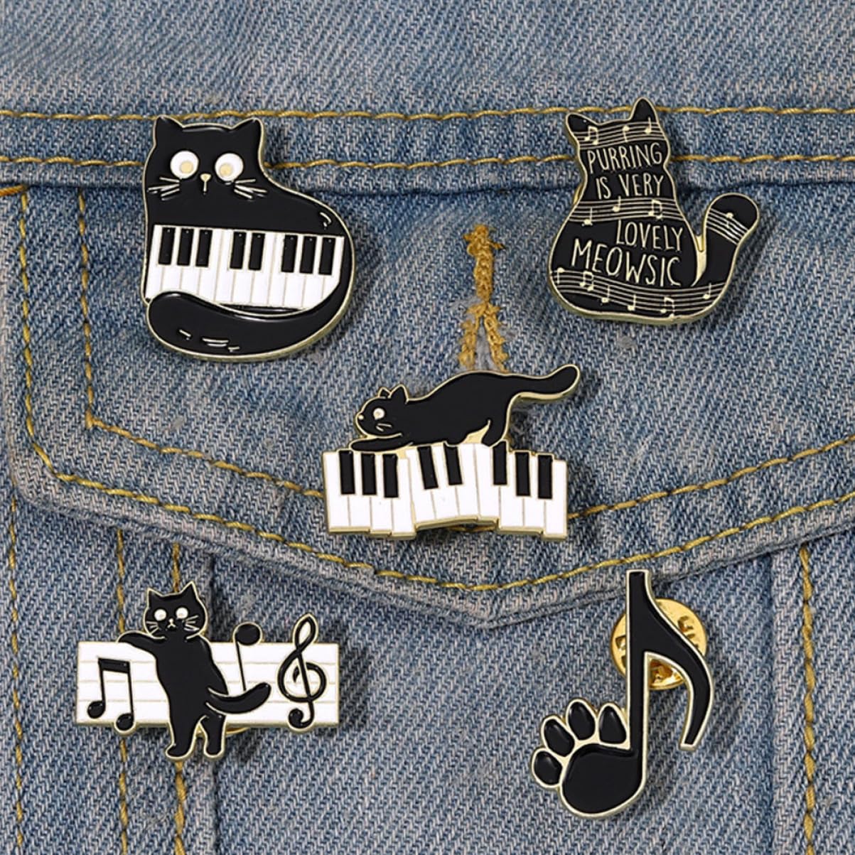 Spilla Con Nota Musicale Di Gatto A Tema Penna Spilla Con Animali Perni Puntine Perno Zaini Spille Di Gatto Nero Spille Divertenti Adesivi Spillo Black Lega