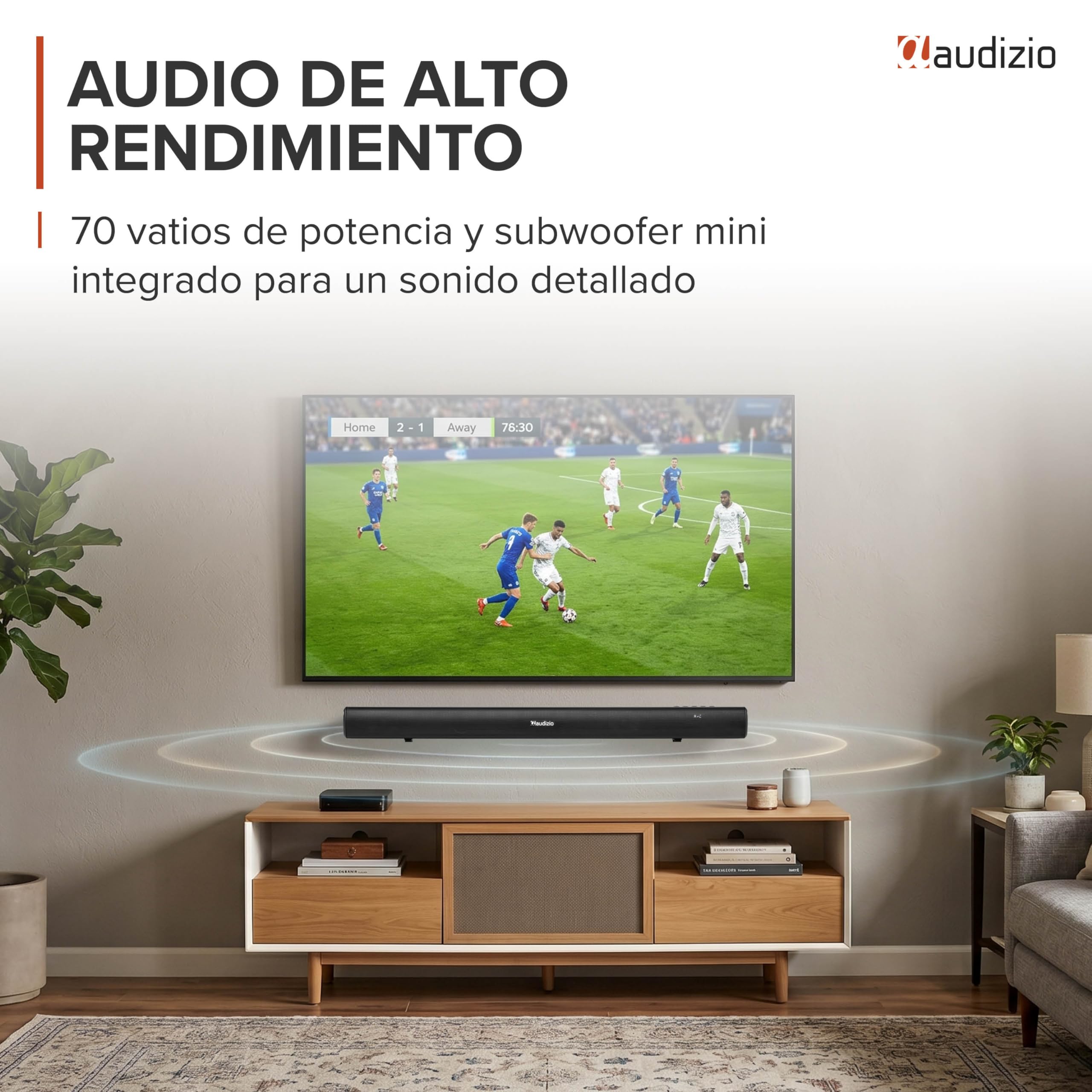 Audizio SB80 – Barra de Sonido 70W con HDMI ARC, Bluetooth 5.3, USB, Entrada óptica y AUX, soundbar 81 cm para TV, Altavoces para televisión con Mando a Distancia, Color Negro