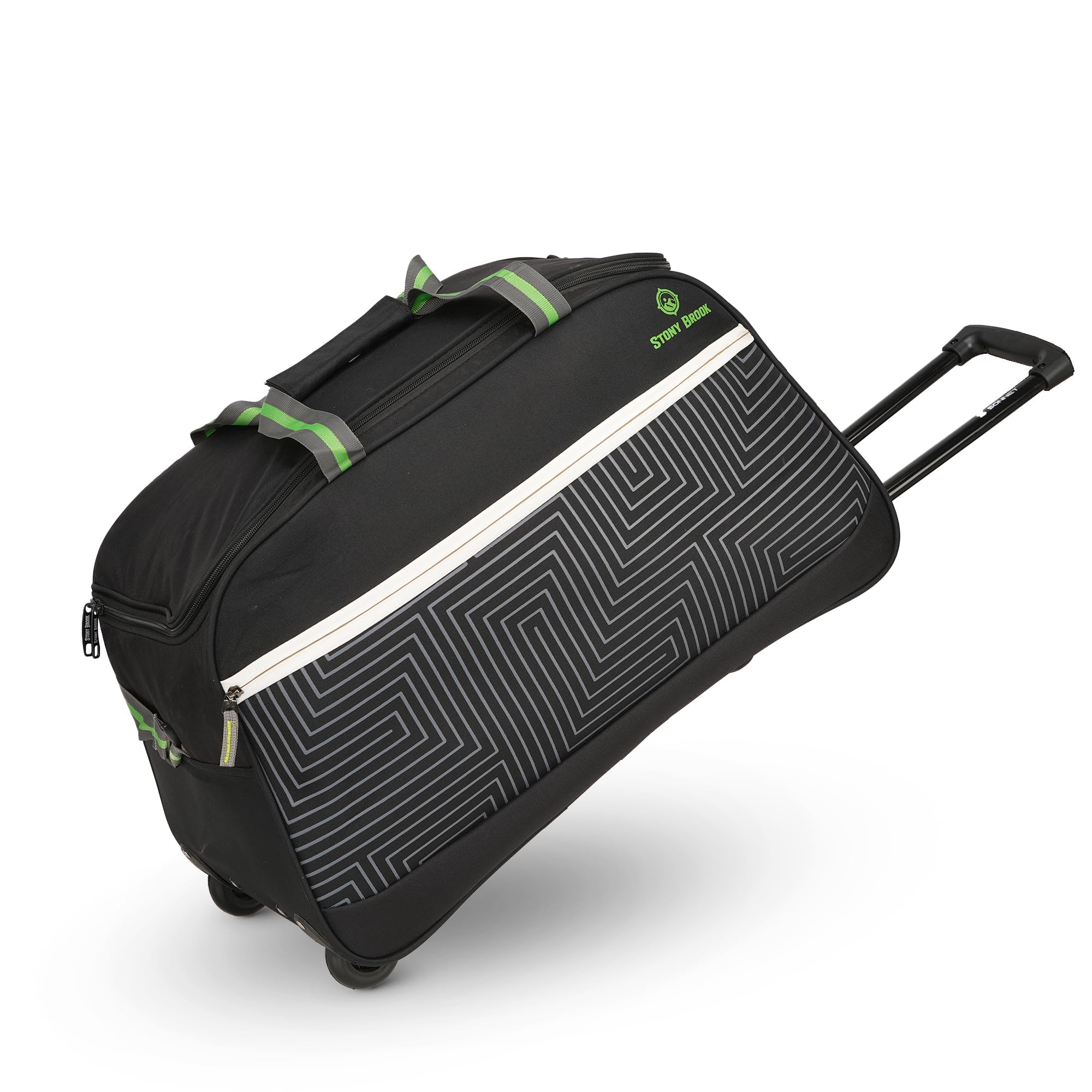 by Nasher Miles Maze Polyester Medium 62 cm Black Fluorescent Green Wheel Duffel Bag for Travel | Duffle Bag with Trolley-image-13