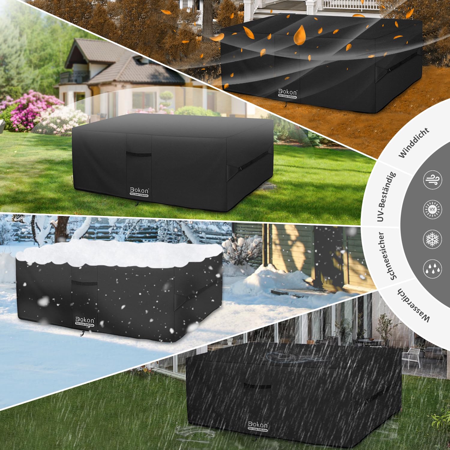 Dokon Abdeckung für Gartenmöbel Wasserdicht, 270x210x90cm, Gartentisch Schutzhülle mit Belüftungsöffnungen, Robustes 420D Oxford-Gewebe Staubfest Anti-UV Abdeckplane für Terrassenmöbel, Sitzgruppe