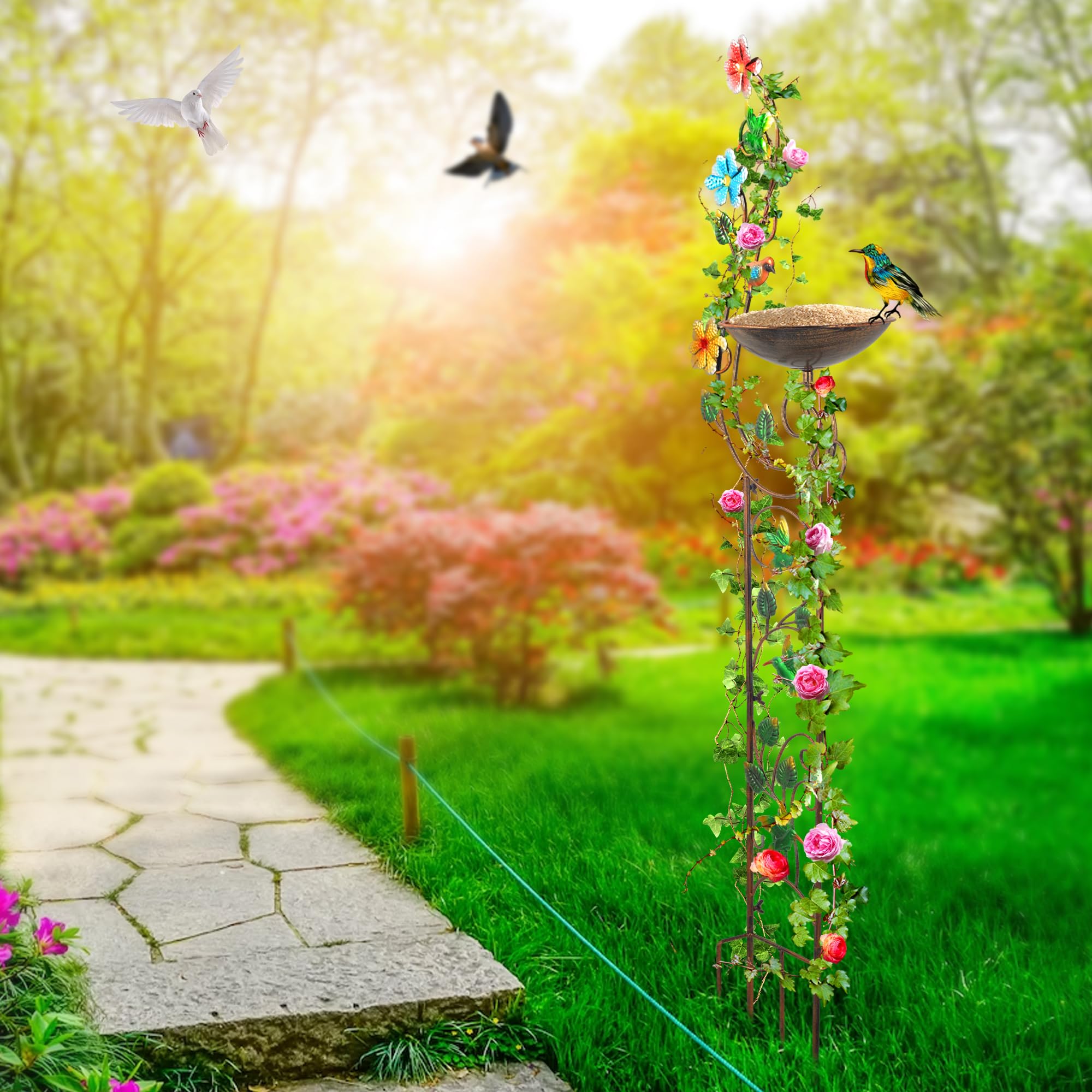 Bain D'oiseaux Avec Treillis De Jardin 2 En 1 En Métal Pour
