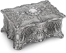 IGNPION Vintage Jewellery Box Small Jewellery Box for Rings, Necklaces, Earrings, Trinkets, Antique Silver Mini Keepsake Box