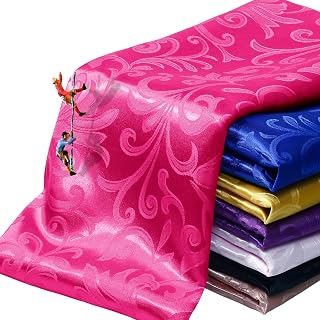 Hot pink jacquard satin fabric by the yard