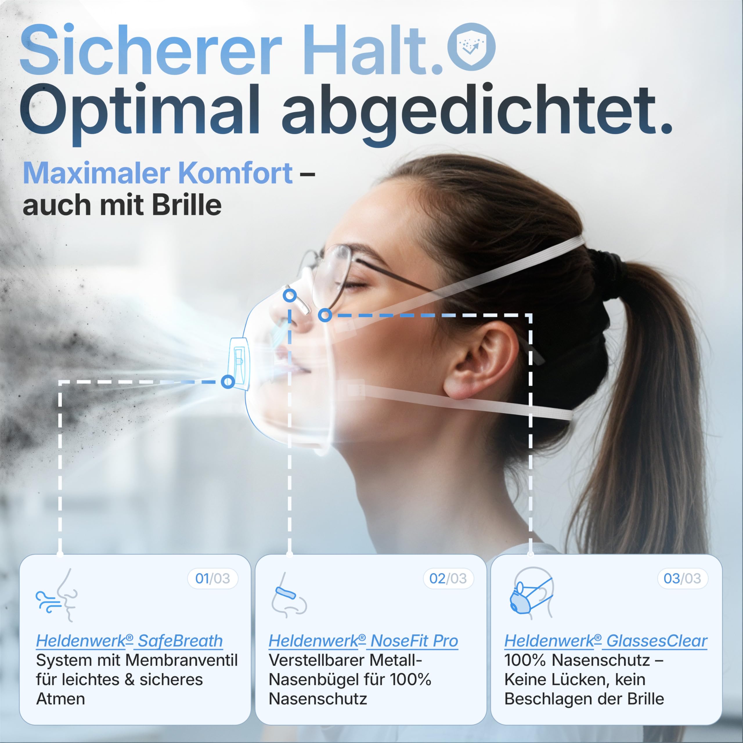 HELDENWERK Máscara FFP3 con válvula – Juego de 5, 10 o 20 unidades – Mascarilla respiratoria/antipolvo certificada válvula de exhalación – Máscaras antipolvo con banda trasera ajustable (20 unidades)