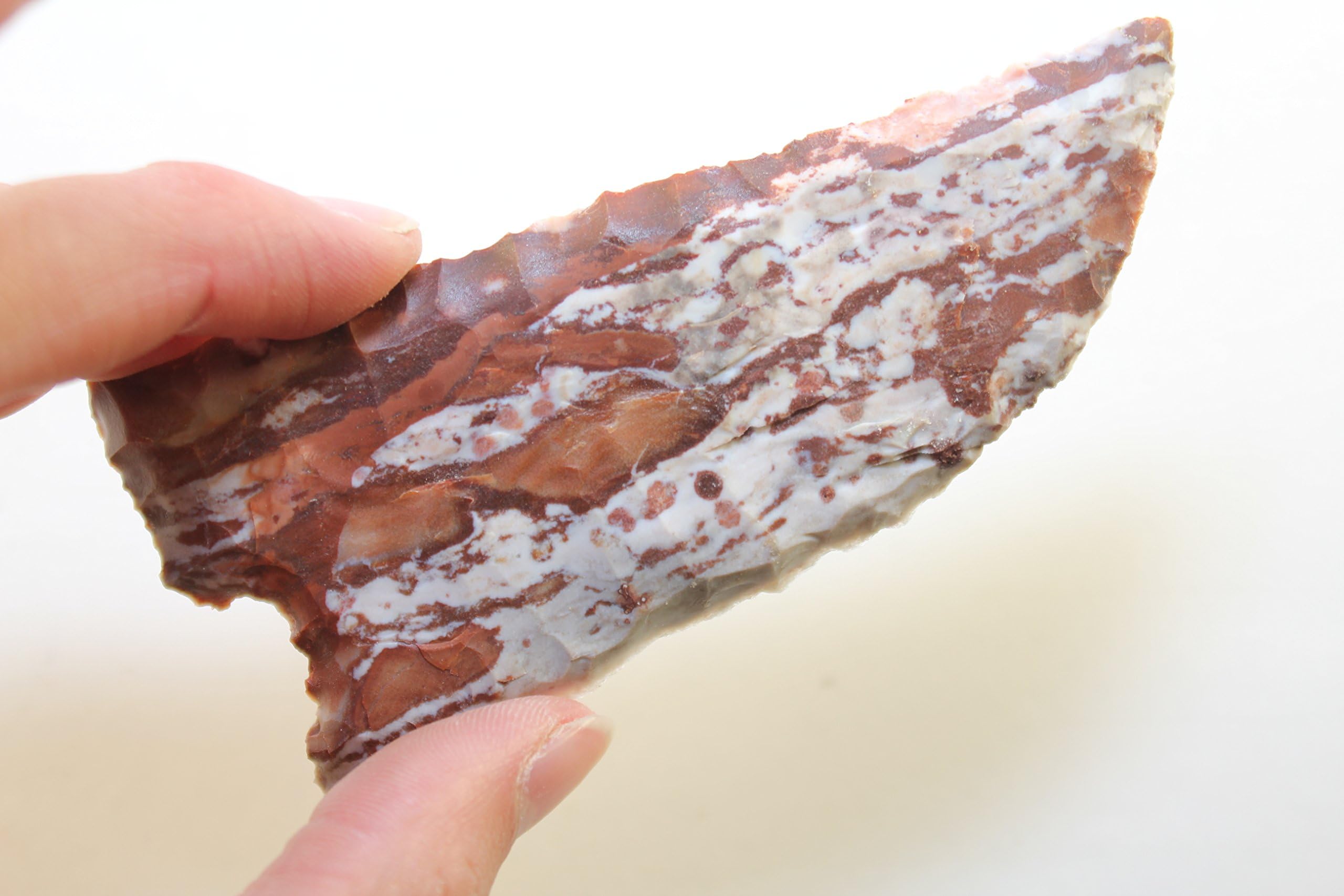 3-3/4" Long Oregon Polk-a-Dot Agate Solid Stone Flint Knapped/Knapping Pressure Flaked Domed Knife Blade Knife Dagger Gem Point Great D.I.Y. Knife Project