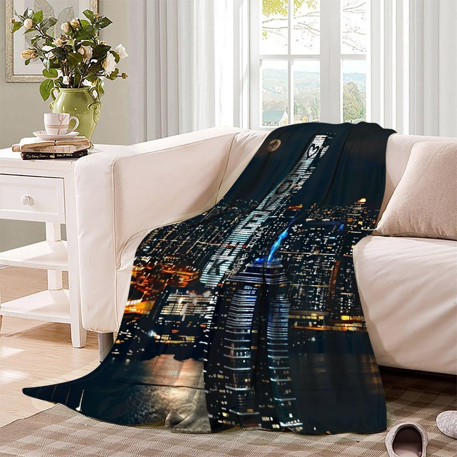 Manta De Franela Paisaje Urbano, Manta para Sofá con Diseño De Hito Urbano Moderno, Suave Y Esponjosa Manta Decorativa para Cama, Sofá, Sala De Estar, 70x80inch(180x200cm)