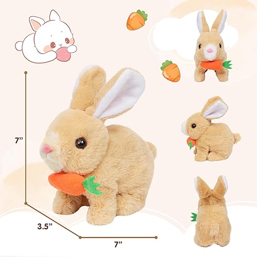 Miniatura 10 de Easfan Conejo de peluche interactivo saltando con orejas saltadoras, orejas saltadoras, nariz en movimiento, juguete educativo de peluche para
