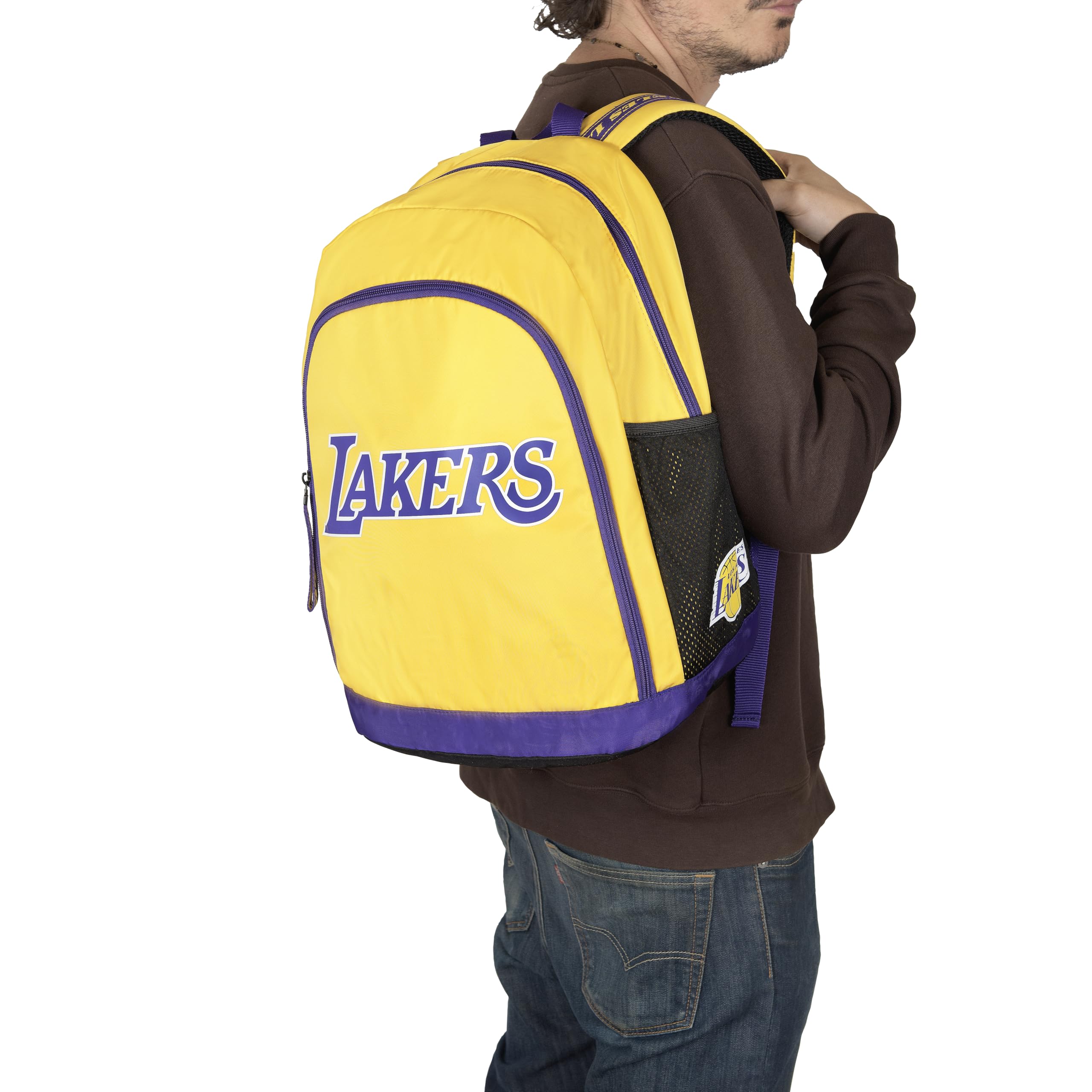 NBA - Zaino Organizzato Ufficiale NBA, Zaino Scuola con Logo Stampato, 2 Ampi Scomparti Principali, Tasche Laterali in Rete, Spallacci Imbottiti e Regolabili, Schienale Termoformato, 30x40hx17 cm