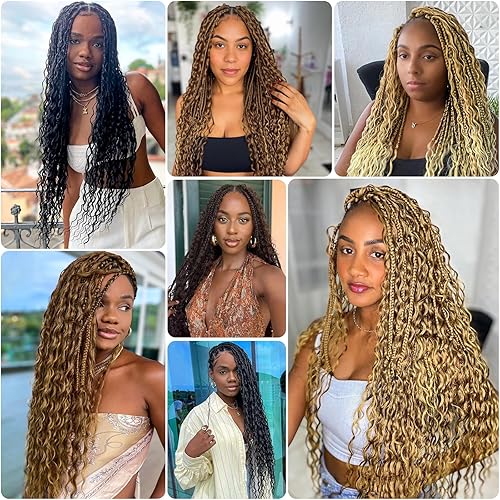 Miniatura 5 de Paquete de 3 extensiones de cabello de ganchillo Ocean Wave de 22 pulgadas, trenzas largas, cabello sintético de onda profunda, cabello rizado para