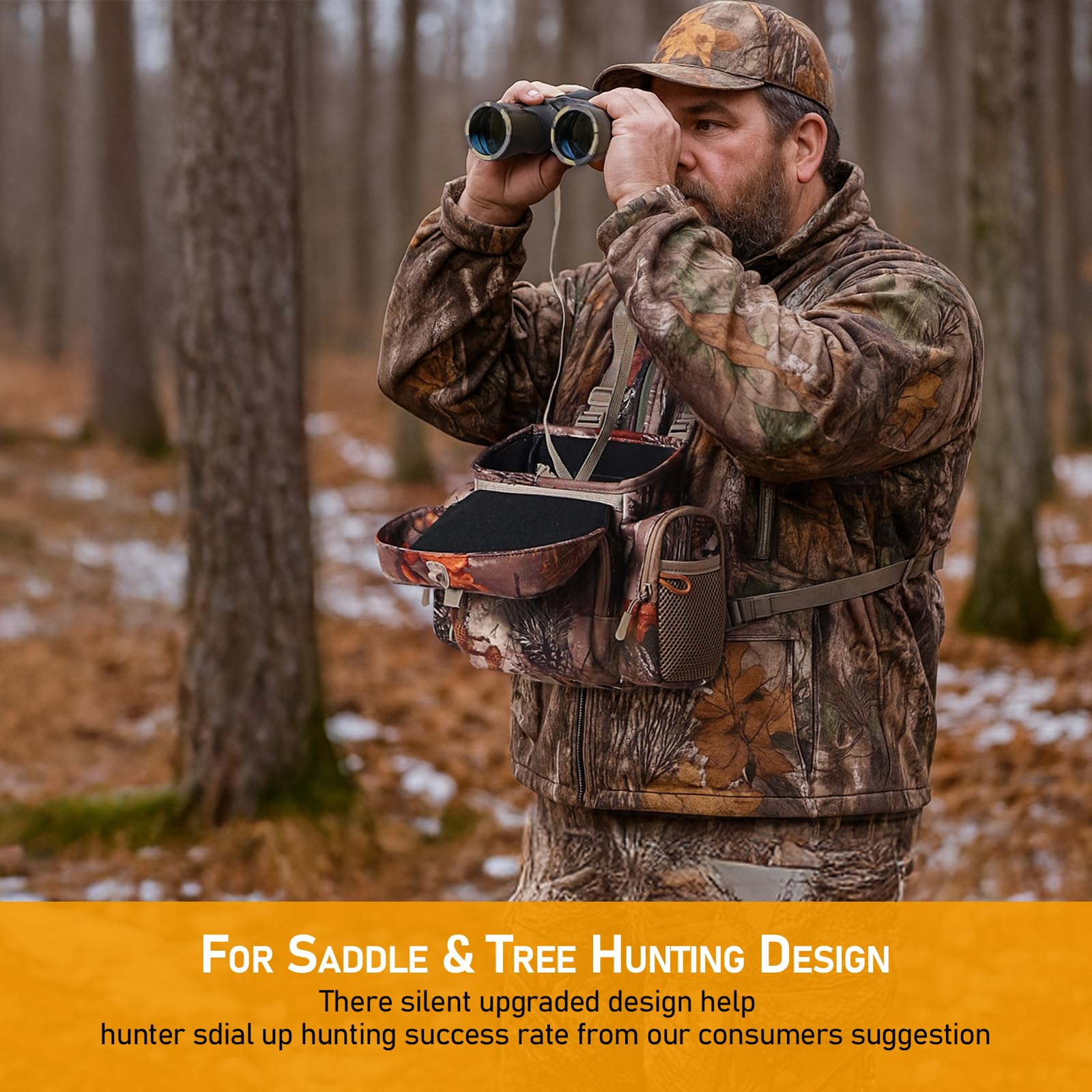 NewView Harnais Binocular avec sac de télémètre amovible, sangle bino réglable et protection contre la pluie - Idéal pour la chasse, la randonnée et l'observation des oiseaux - Quiet-L