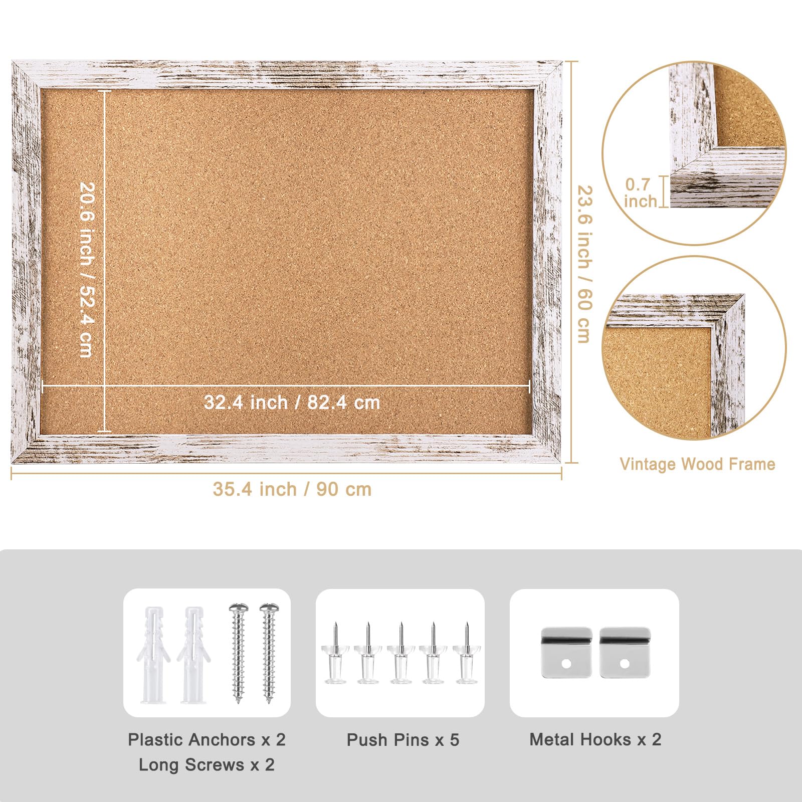 Pinnwand Aus Kork, 91,4 X 61 Cm, Mit Holzrahmen – Für Zuhause, Büro & Schule