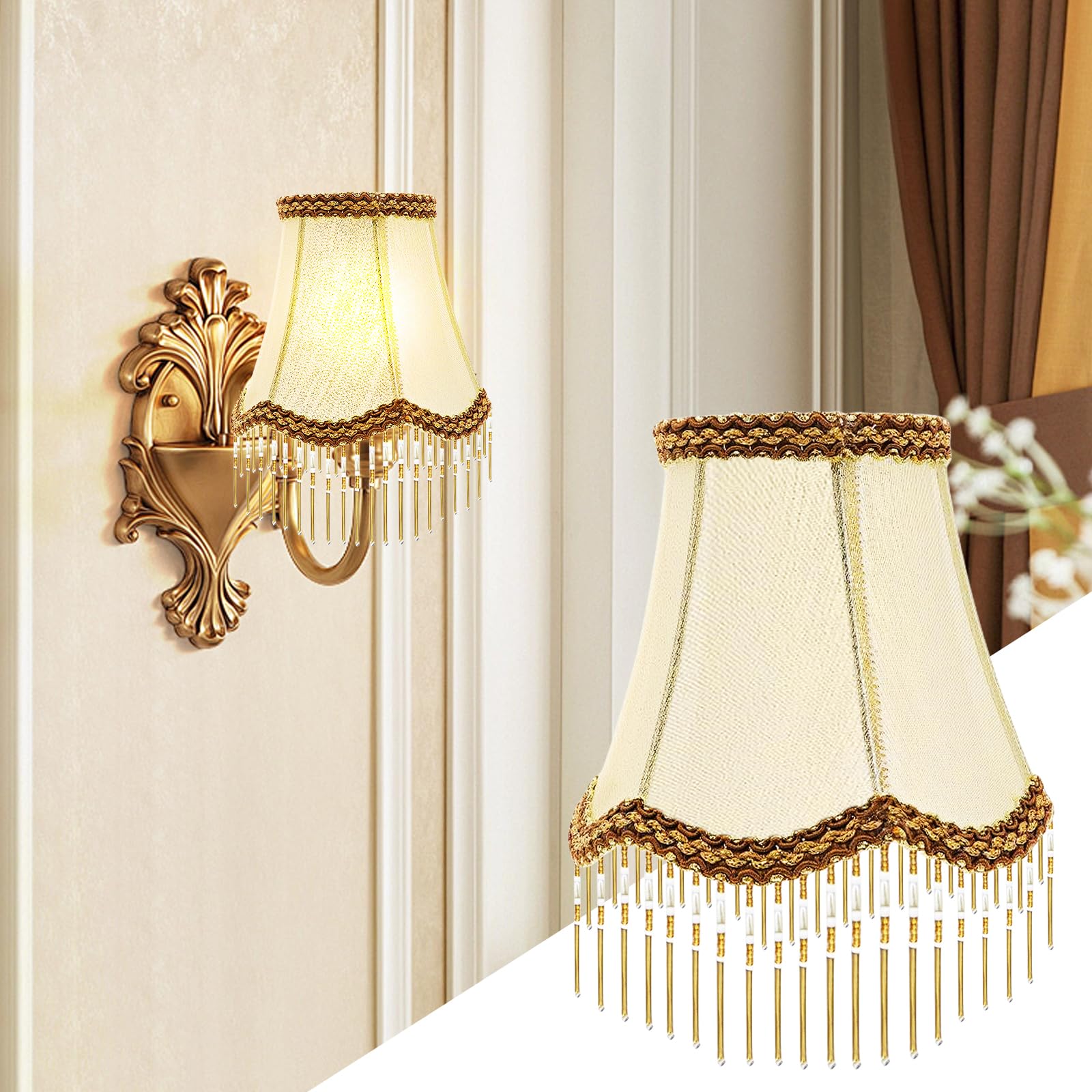 Abat-Jour Rétro Avec Franges: 2 Pièces Abats Jour Vintage En Tissu, Vintage Abat-Jours Victorien Frange En Forme De Pétoncle Pour Lampes E14 Suspension, Appliques Murales