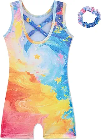 HOZIY Gymnastics Leotards for Girls with Shorts Biketards Dance Tumbling Outfits Matching Scrunchies 1-12 Years Old