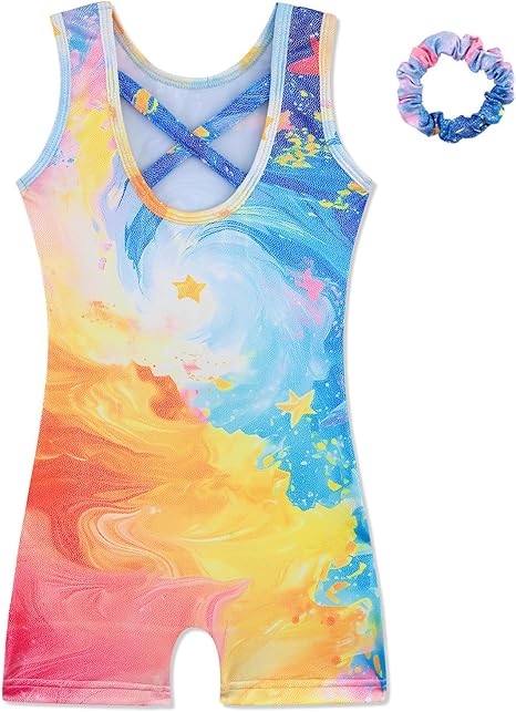 HOZIY Gymnastics Leotards for Girls with Shorts Biketards Dance Tumbling Outfits Matching Scrunchies 1-12 Years Old