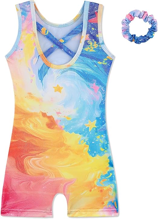 HOZIY Gymnastics Leotards for Girls with Shorts Biketards Dance Tumbling Outfits Matching Scrunchies 1-12 Years Old
