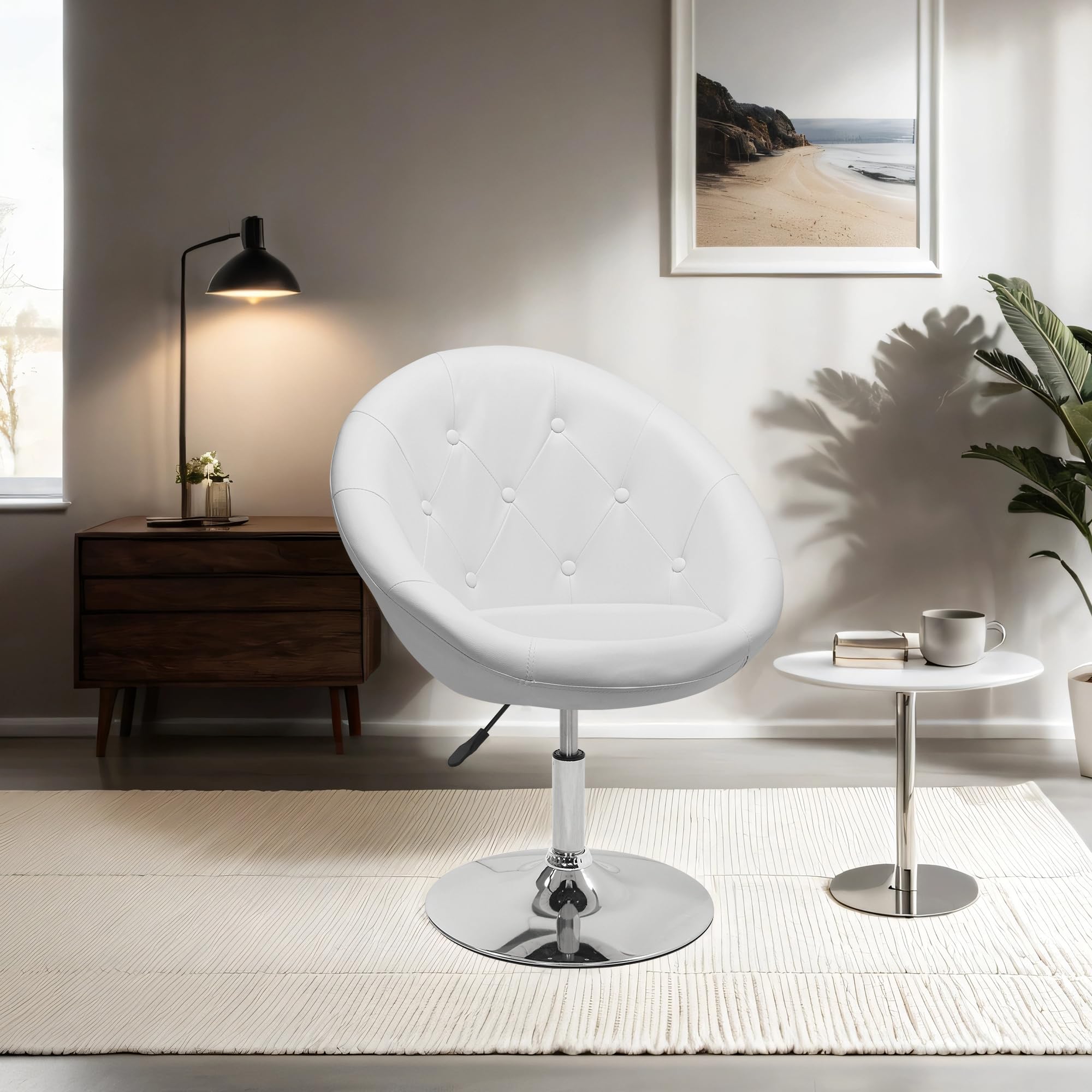 Duhome Sillon Lounge Club de Cuero sintético Silla butaca Giratorio Ajuste de Altura seleccion de Color 509A, Color:Blanco, Material:Cuero Artificial