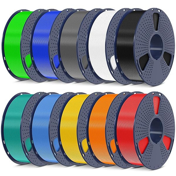 SUNLU 3D Printer Filament Bundle, PLA Plus Filament 10KG 1.75mm, Neatly Wound Filament for Most 3D Printer, 10 Colors, 1kg Spool, Black+White+Grey+Green+Blue+Grassgreen+Bluegrey+Pureyellow+Red+Orange
