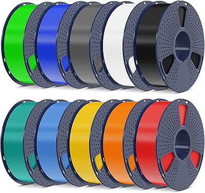 15 – SUNLU 3D Printer Filament Bundle, PLA Plus Filament 10KG 1.75mm, Neatly Wound Filament for Most 3D Printer, 10 Colors, 1kg Spool, Black+Whit…