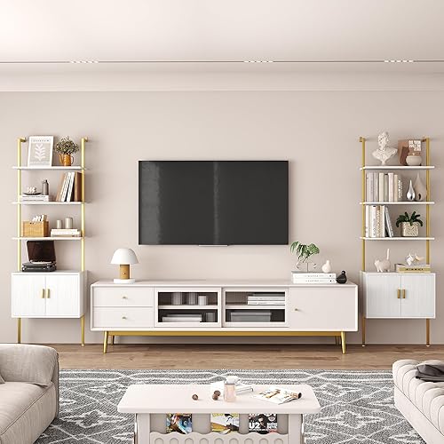 Miniatura 9 de Gadroad Estantería de escalera con gabinete, estanterías montadas en la pared, estante abierto de 5 niveles de alto, estantería industrial de metal