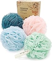 Spongentle Premium Loofah Sponges Pack of 4: Gentle Exfoliating Bath Scrubber for Smooth Radiant Skin, Men & Women