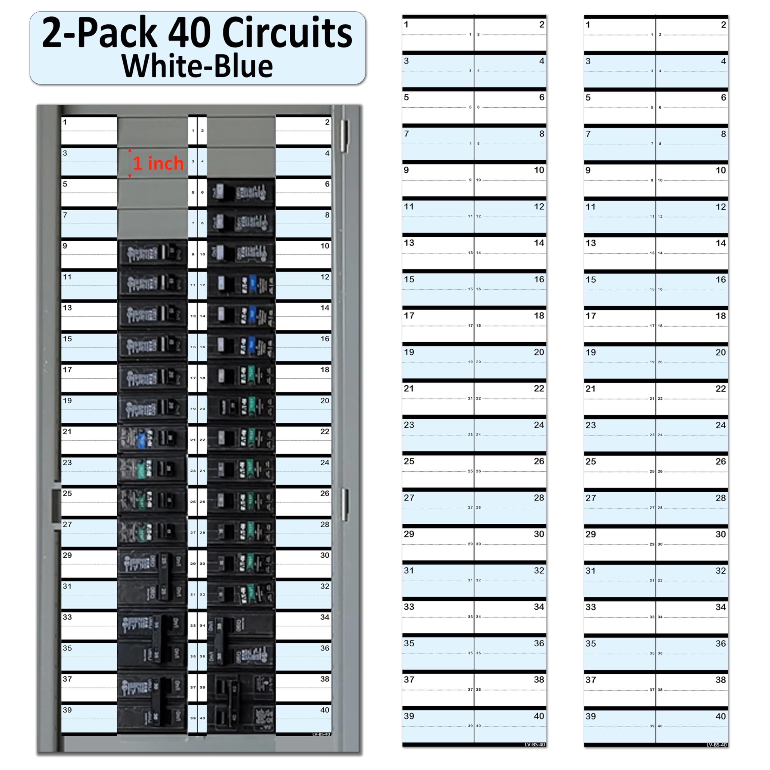 2 Pack 1" Standard Breaker Side 40 Circuits Vinyl Fuse Box Circuit Breaker Panel Directory Labels Stickers Decals for All Electrical Panel/Load Centers Waterproof — Amazon image 15