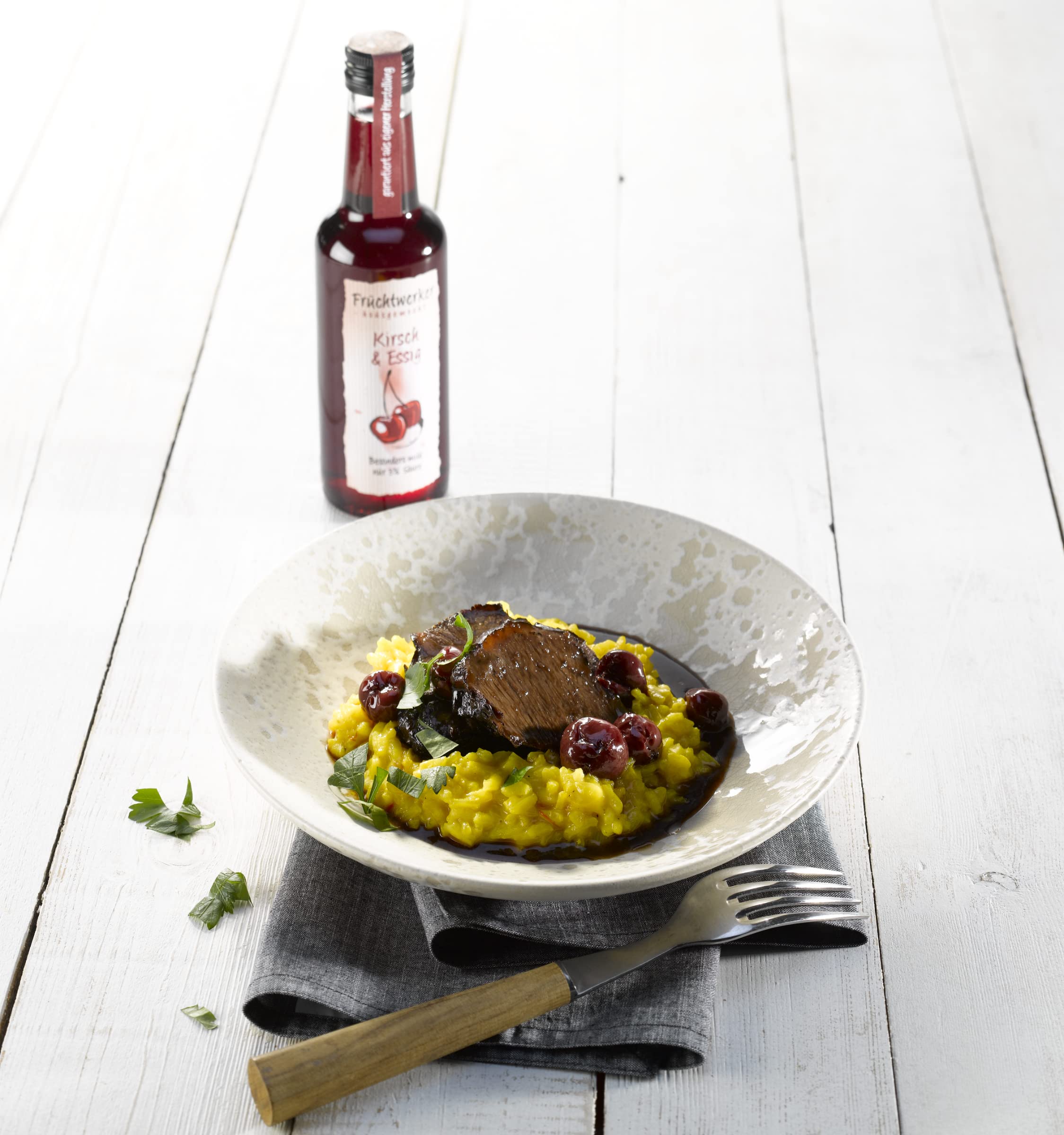 Fruchtwerker Set vinaigre et fruits I Différentes variétés I Fruité I Vinaigre de fruits I Set vinaigre I Pur végétal I Sucré I Dans des bouteilles en verre (cerise + orange + mûre)