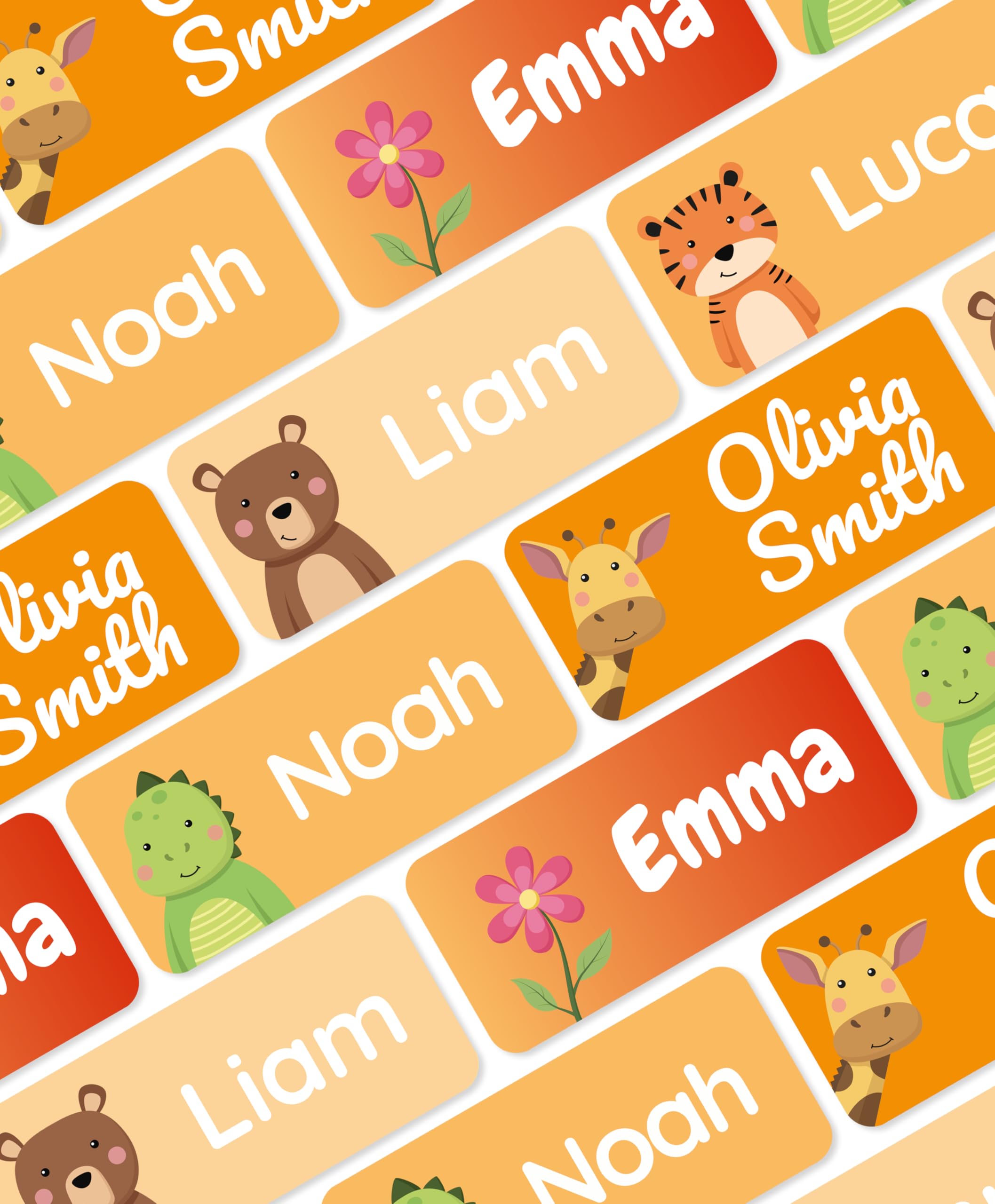 Personalized Name Labels for Kids (210 Labels) - Durable & Waterproof Custom Name Stickers for Clothing Tags, School Supplies, Camp & Daycare - Orange