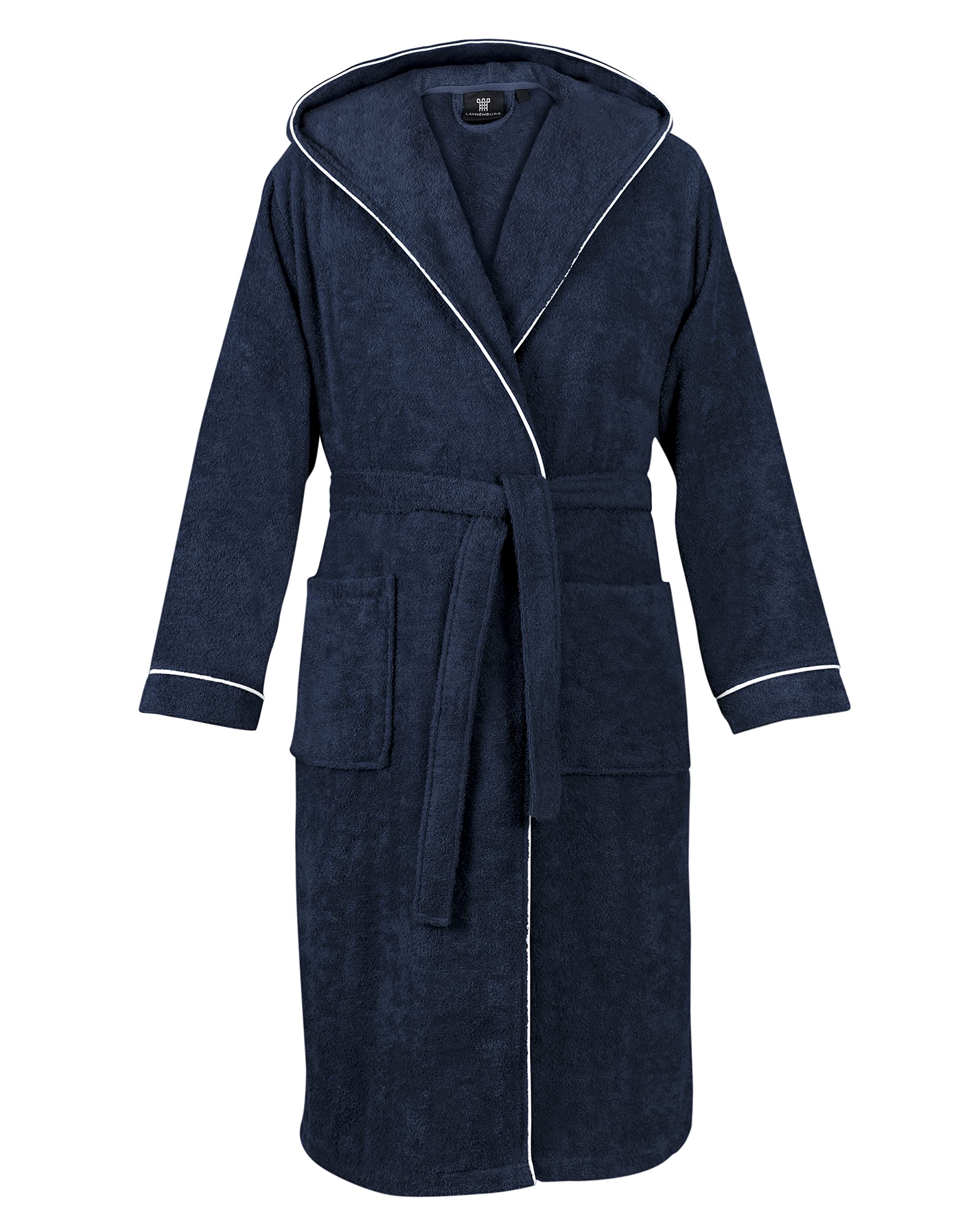 LAYNENBURG Accappatoio Uomo in spugna - Cappuccio - lungo - 100% Cotone (360g/m2) - OEKO TEX Standard 100 - Taglia M, L, XL, XXL, 3XL