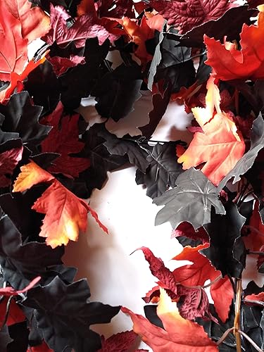 Miniatura 8 de Red & Black Fall Leaves Garland for Mantel, Staircase, Table Runner
