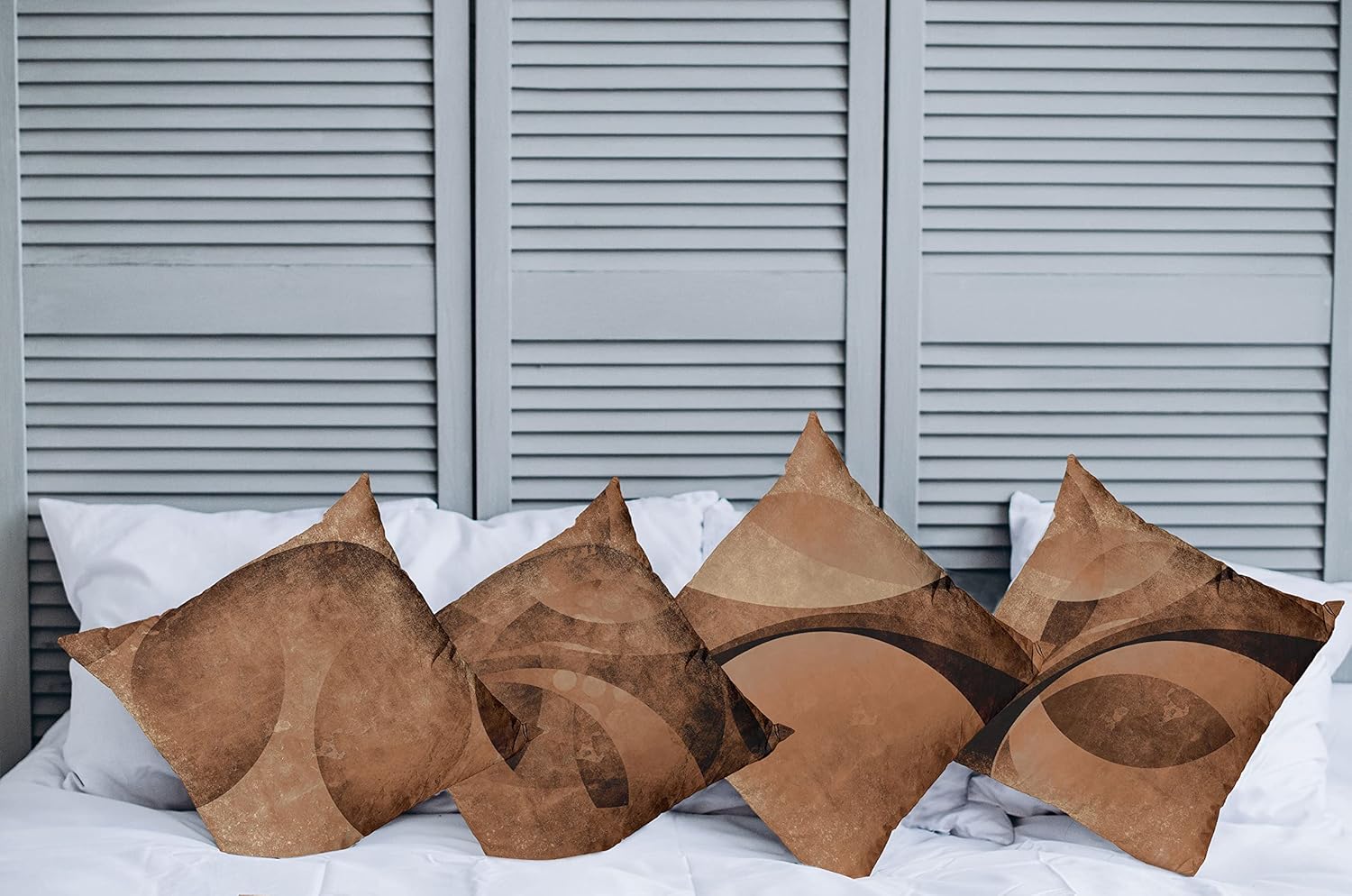 Ambesonne Retro Throw Pillow Cushion Case Pack of 4, Abstract Warm Geometric Pattern Circular Details Grunge Effect Design, Modern Accent Double-Sided Digital Printing, 16", Pastel Brown and Chocolate