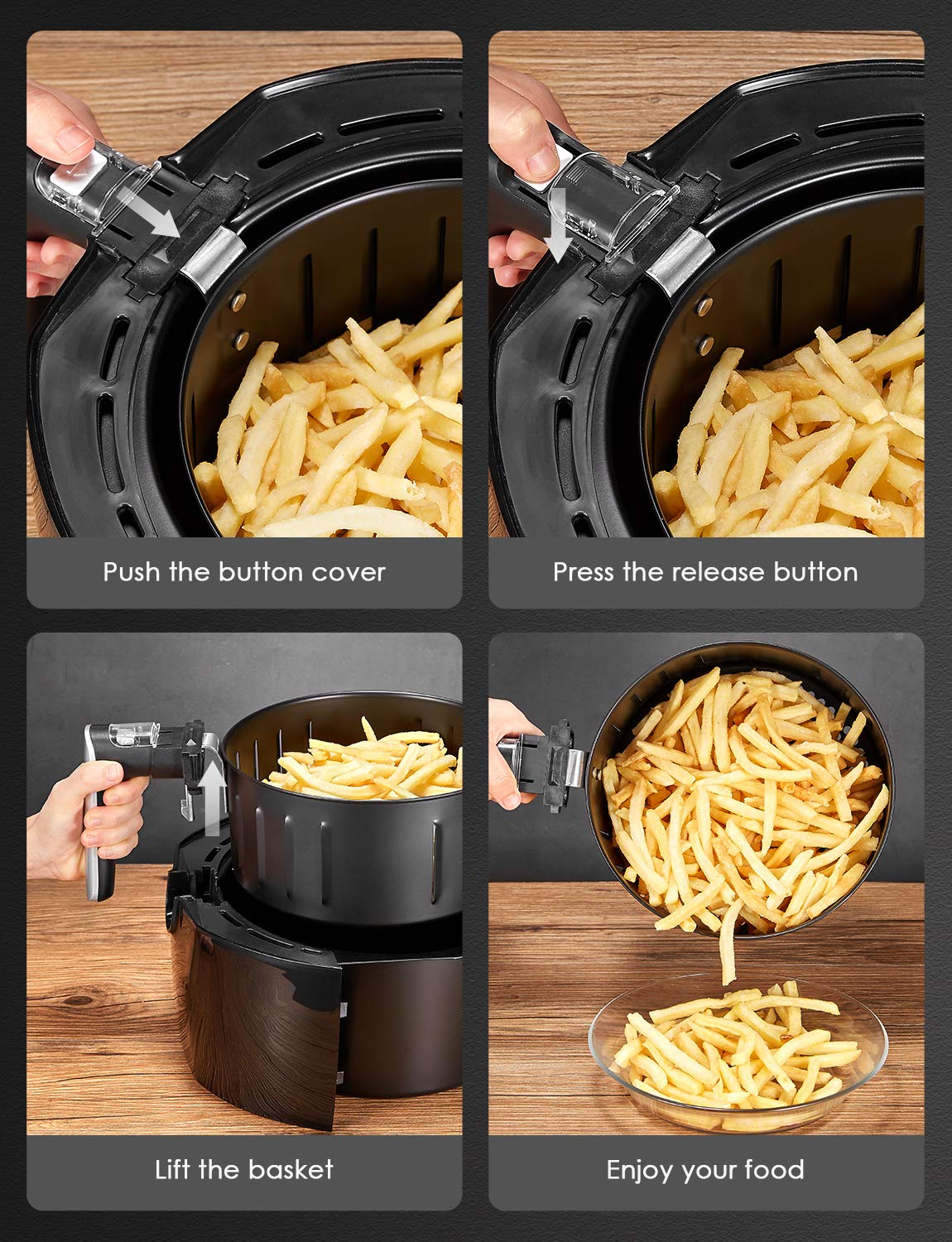 Air Fryer, Tidylife 4.5QT Digital Hot Air Fryer Oven, Oilless Fast Cook