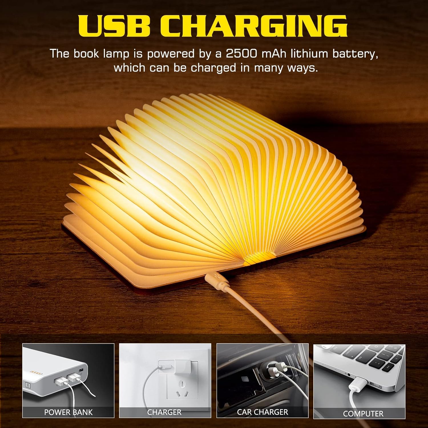 Luthando LED Buchlampe Faltbar - USB Aufladbare Nachttischlampe Mit 360° Magnet Design