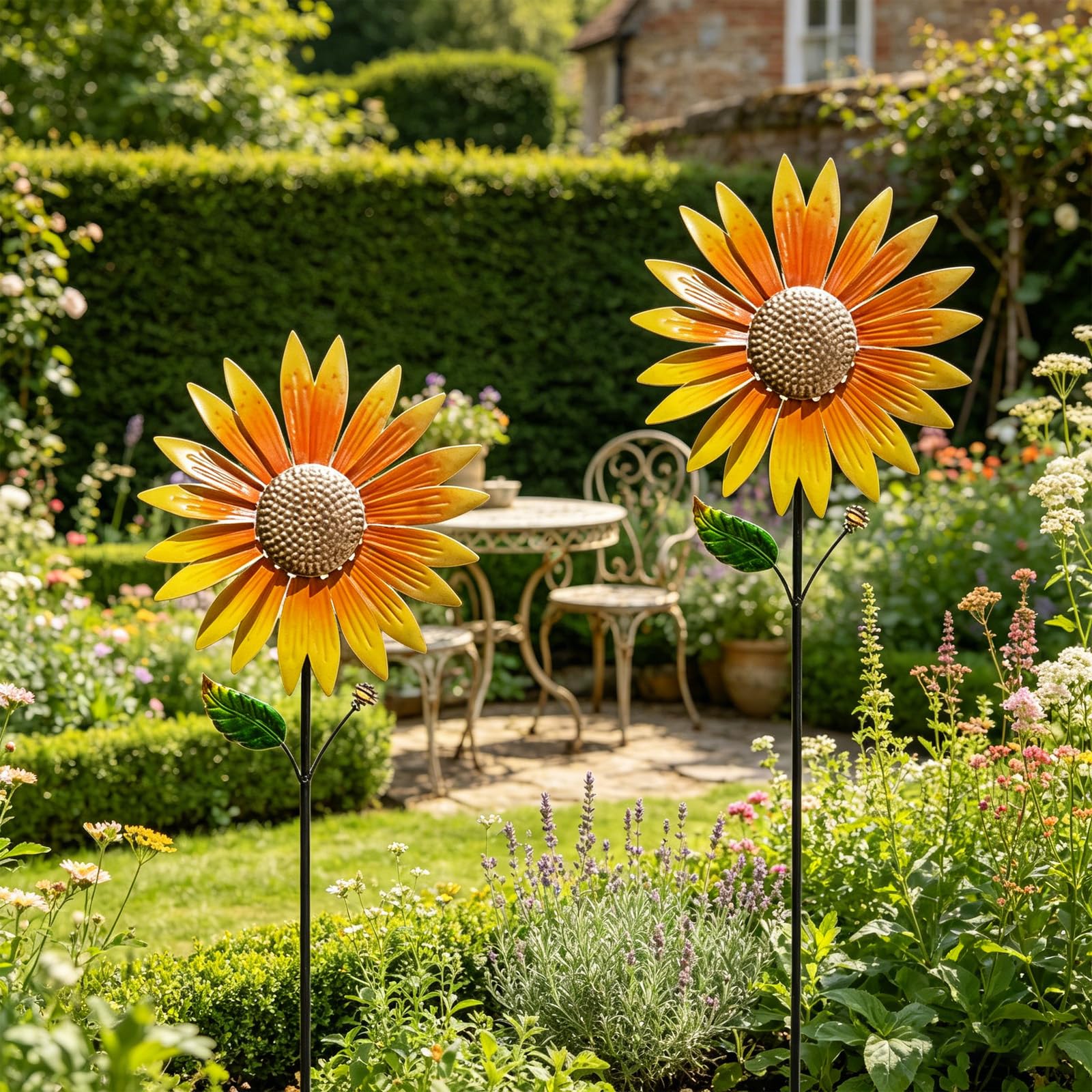 Ornamento da Giardino in Metallo Girasole,2 Pezzi Pali da Giardino a di Girasole,Girasoles a Vento in Metallo,Decorazione Giardinos,per Prato,Giardinos,Cortile Decorazione All'aperto