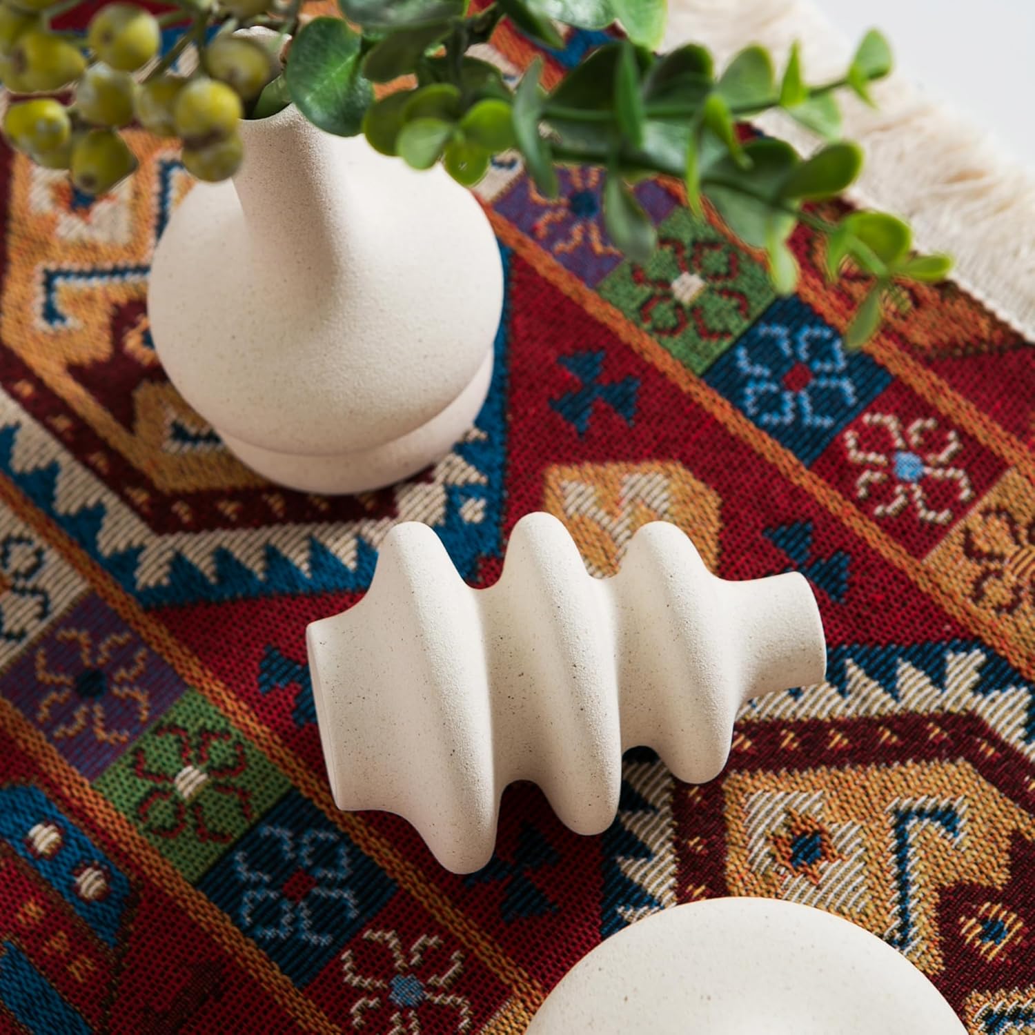 Small White Ceramic Vases Set of 5, Mini Decorative Boho Vases for Flower, Wedding & Home Decor