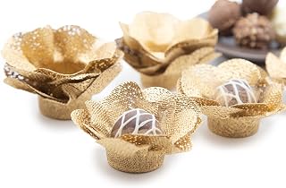Handmade Fabric Truffle Cups | Truffle Liners | Truffle Wrappers | Fominhas | Candy cups | Forminhas de Brigadeiro | candy liners - Pack of 20 - Truffilio (Fabric, Camellia Gold)
