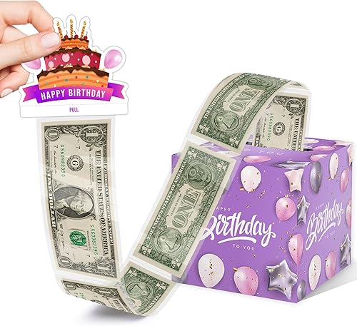 Caja de dinero sorpresa para regalo, caja de dinero de feliz cumpleaños para dinero en efectivo, incluye tarjeta de feliz cumpleaños y 35 bolsas