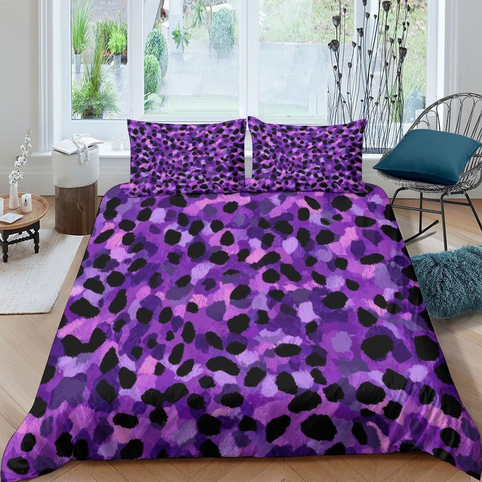 Ctjqhvkz Style-5 3D Printed Purple Leopard Fitted Sheet Microfiber Soft Bedroom Decor Abstract Spot Mattress Cover Washable Single（135X200cm）
