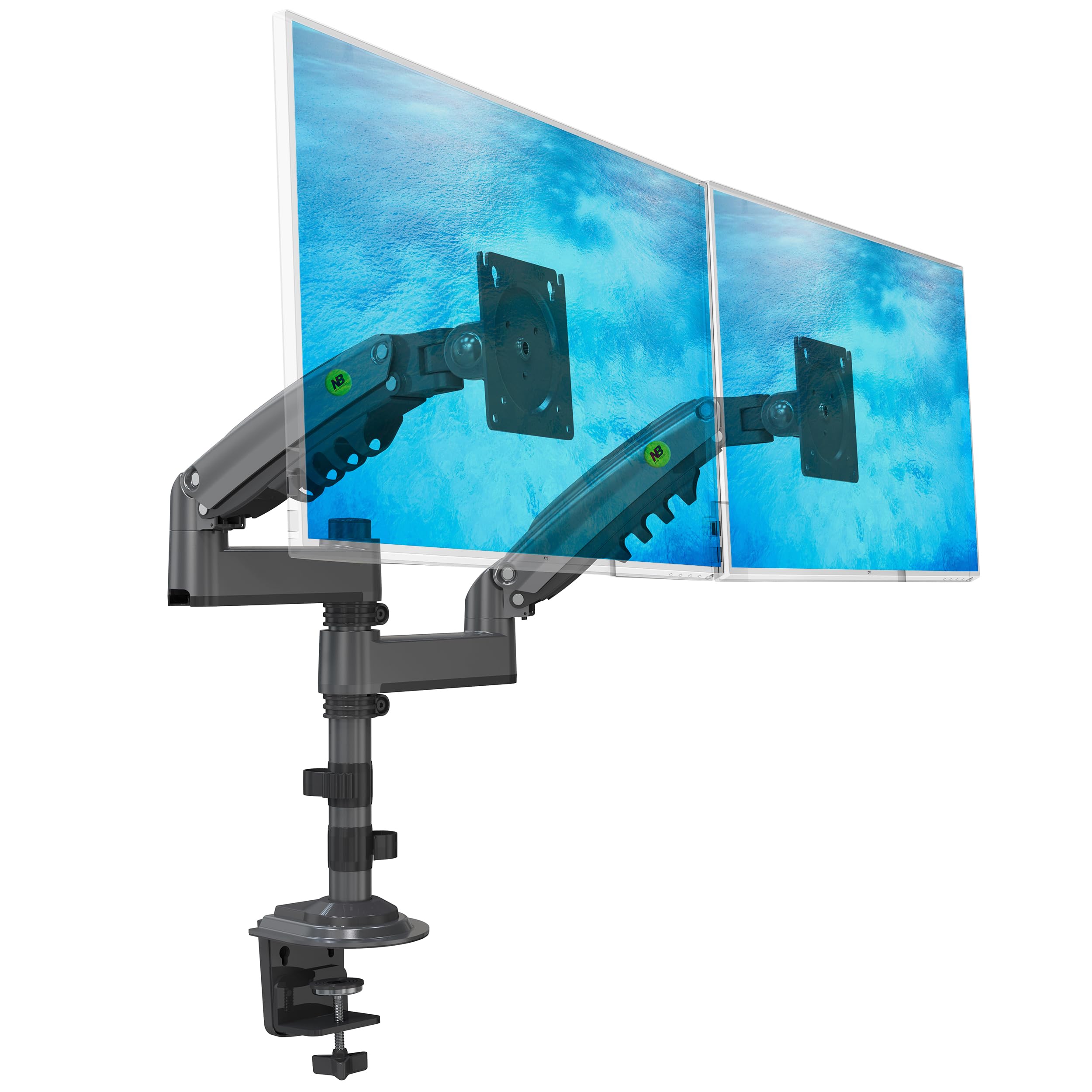 Supporto da tavolo girevole per carichi pesanti con molla a gas per due monitor LCD LED da 17-35 pollici con VESA max. 100 x 100 mm, fino a 2 x 9 kg