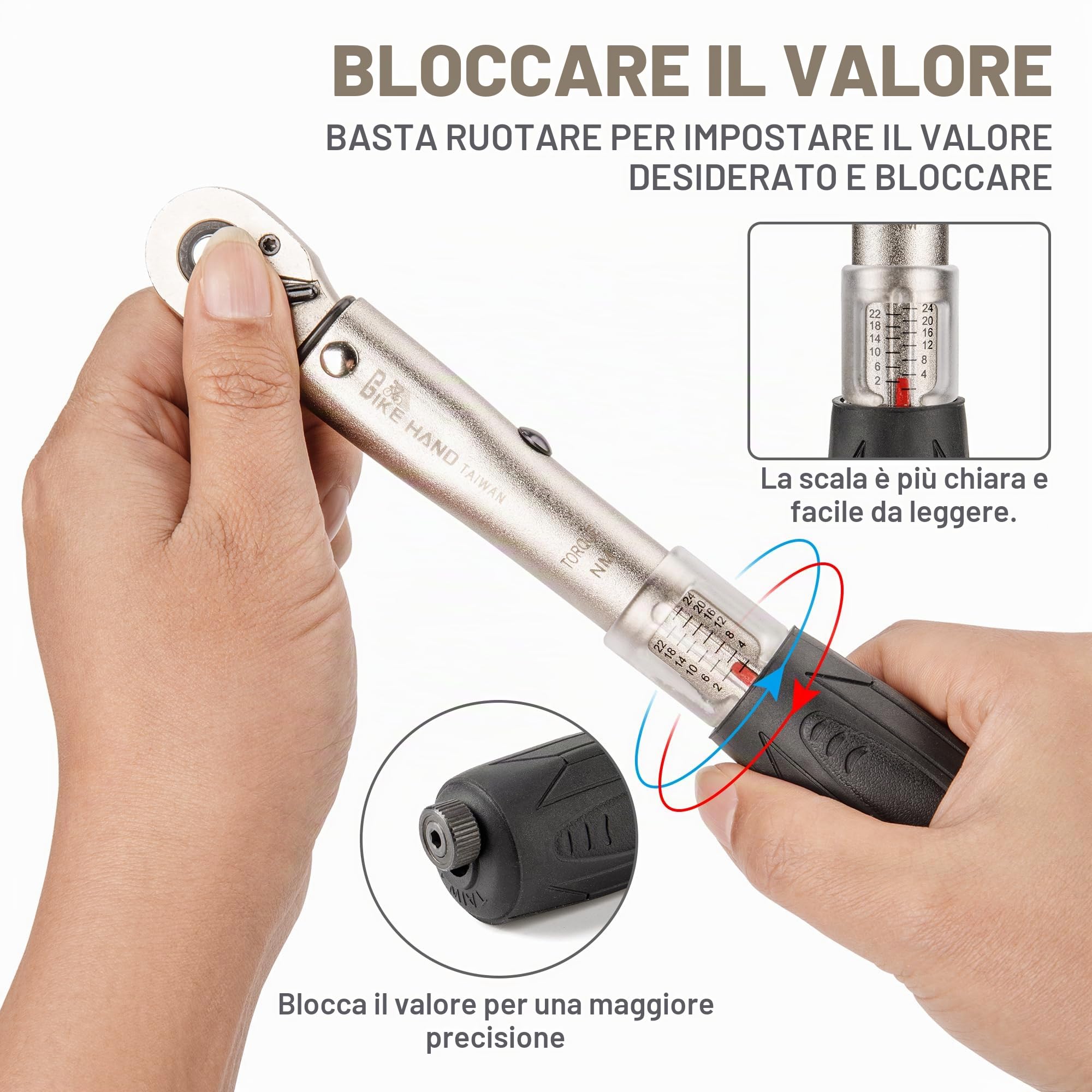 Set di chiavi dinamometriche da 1/4 di pollice con funzione a scatto – 2–24 Nm – Attrezzi per la manutenzione di bici da corsa e mountain bike – include inserti a brugola e Torx, oltre a prolunghe da