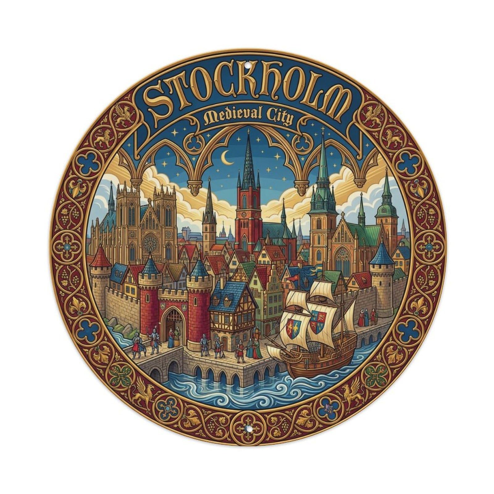 Vintage Travel Stockholm Sweden Historical Metal Tin Sign